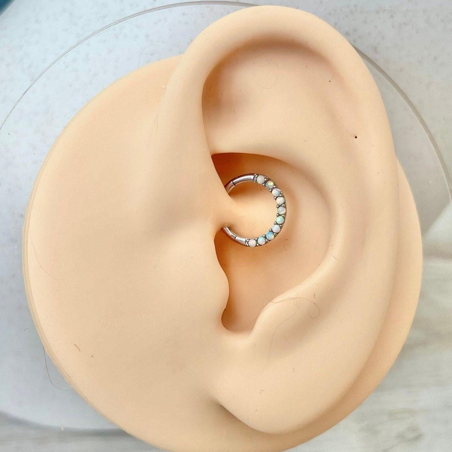 Opaline Halo Daith Earring-Daith Earring-6mm Diameter-White Gold-Elara Body Jewelry