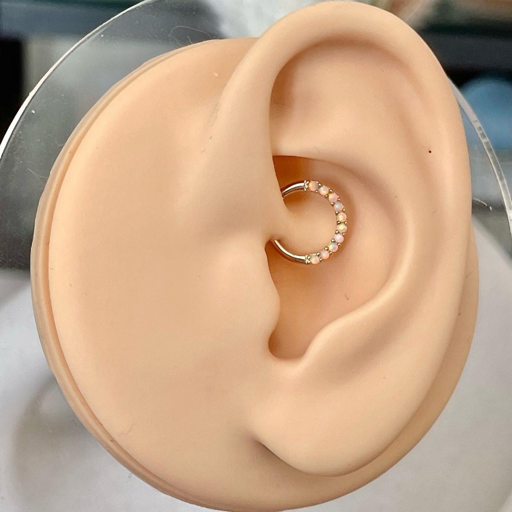 Opaline Halo Daith Earring-Daith Earring-6mm Diameter-Yellow Gold-Elara Body Jewelry