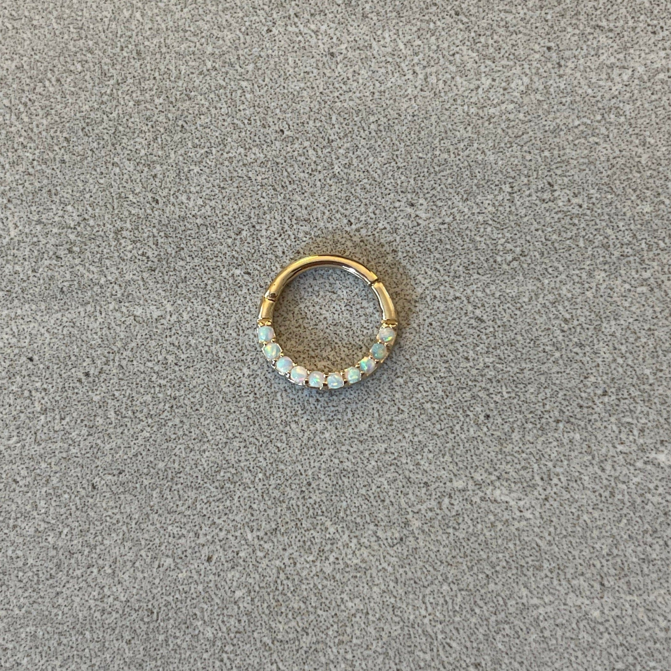 Opaline Halo Septum Ring-Septum Ring-6mm Diameter-Yellow Gold-Elara Body Jewelry
