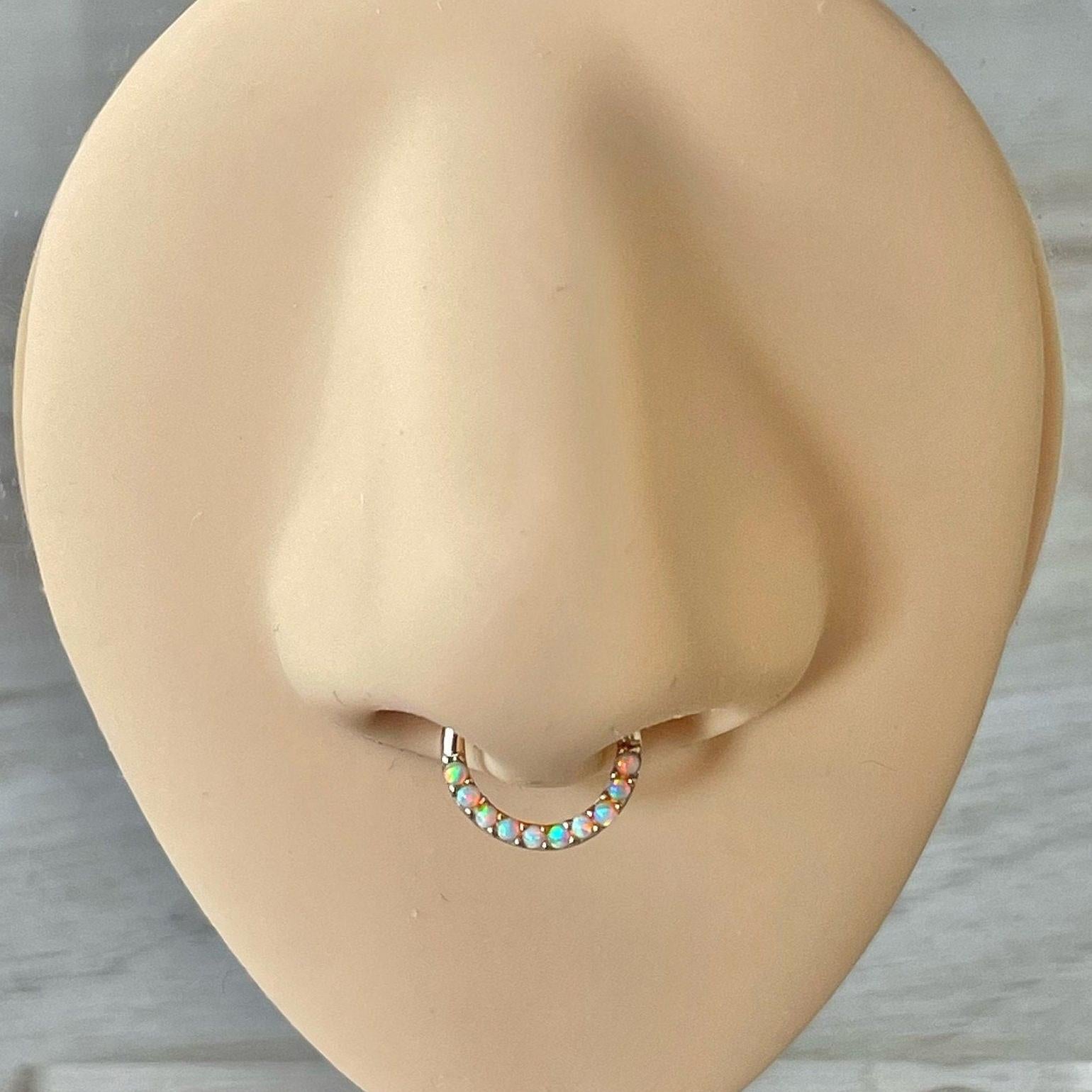 Opaline Halo Septum Ring-Septum Ring-6mm Diameter-Yellow Gold-Elara Body Jewelry