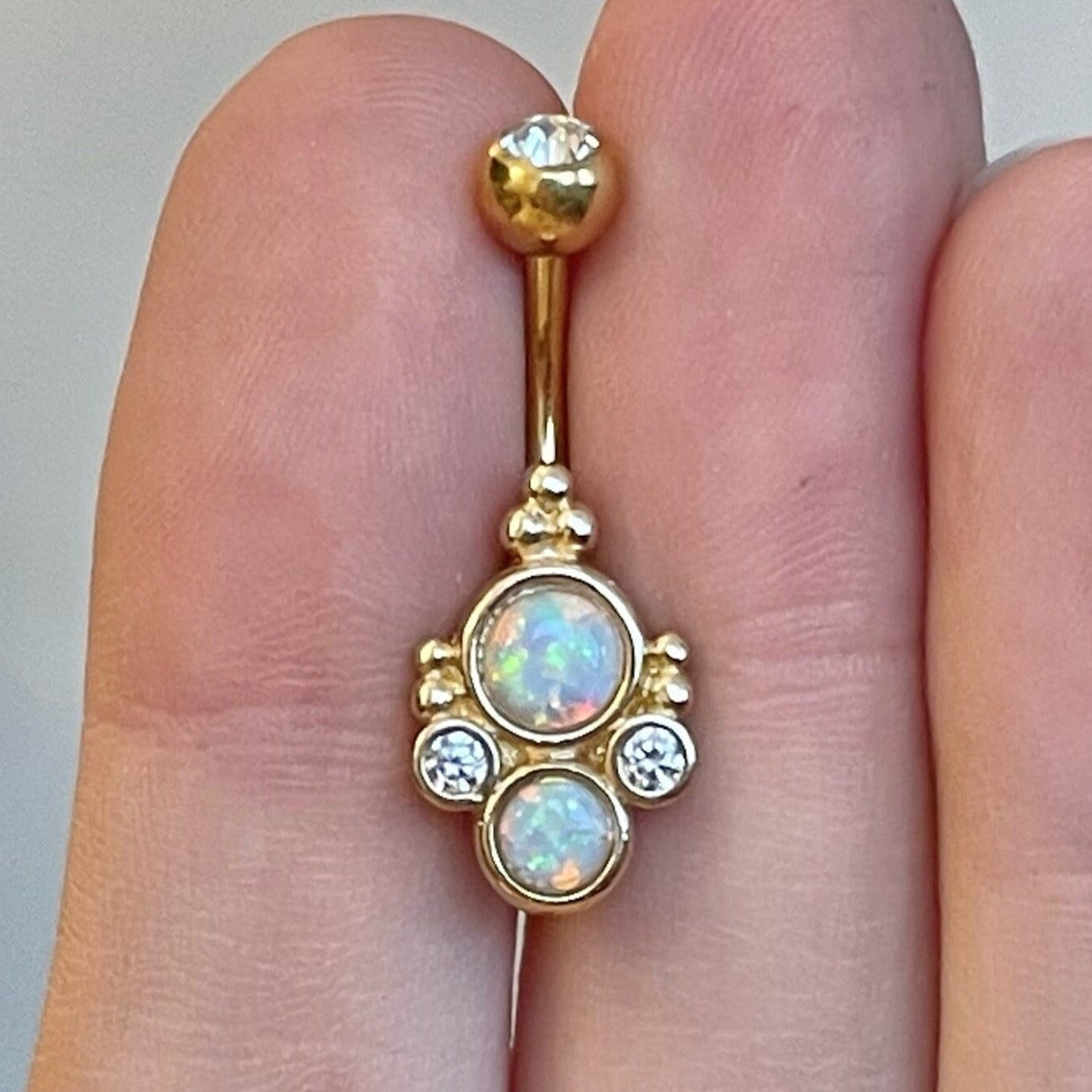 Ophelia Mist Belly Button Ring-Belly Button Rings-Gold/White Opal-Elara Body Jewelry
