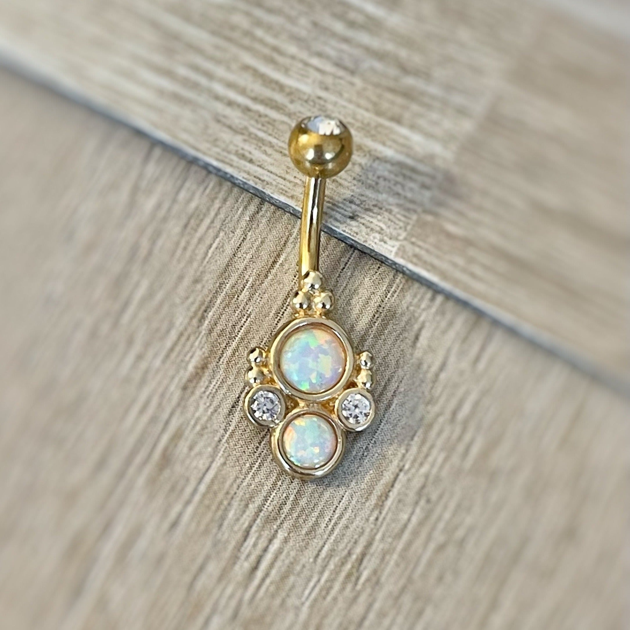 Ophelia Mist Belly Button Ring-Belly Button Rings-Gold/White Opal-Elara Body Jewelry