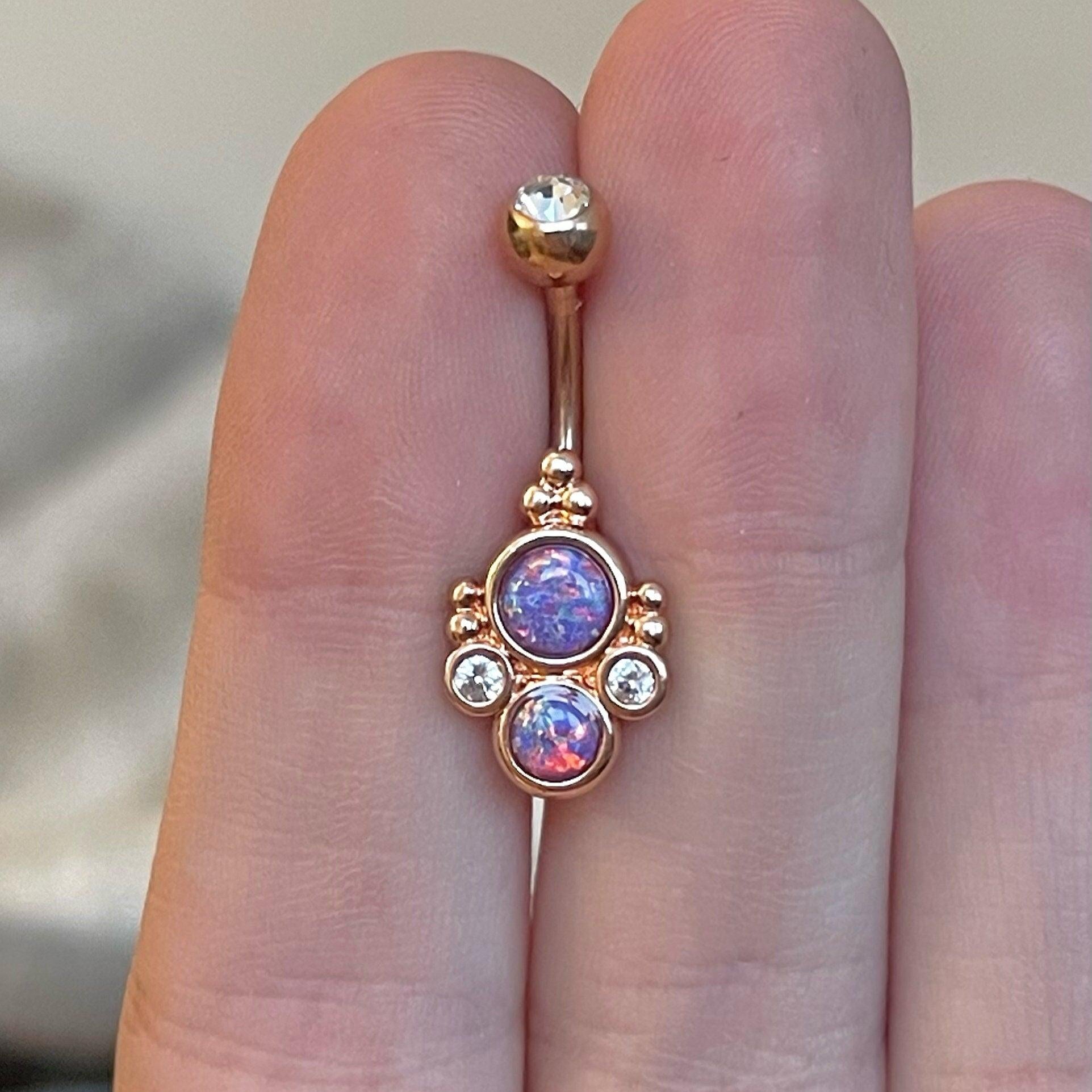 Ophelia Mist Belly Button Ring-Belly Button Rings-Rose Gold/Purple Opal-Elara Body Jewelry