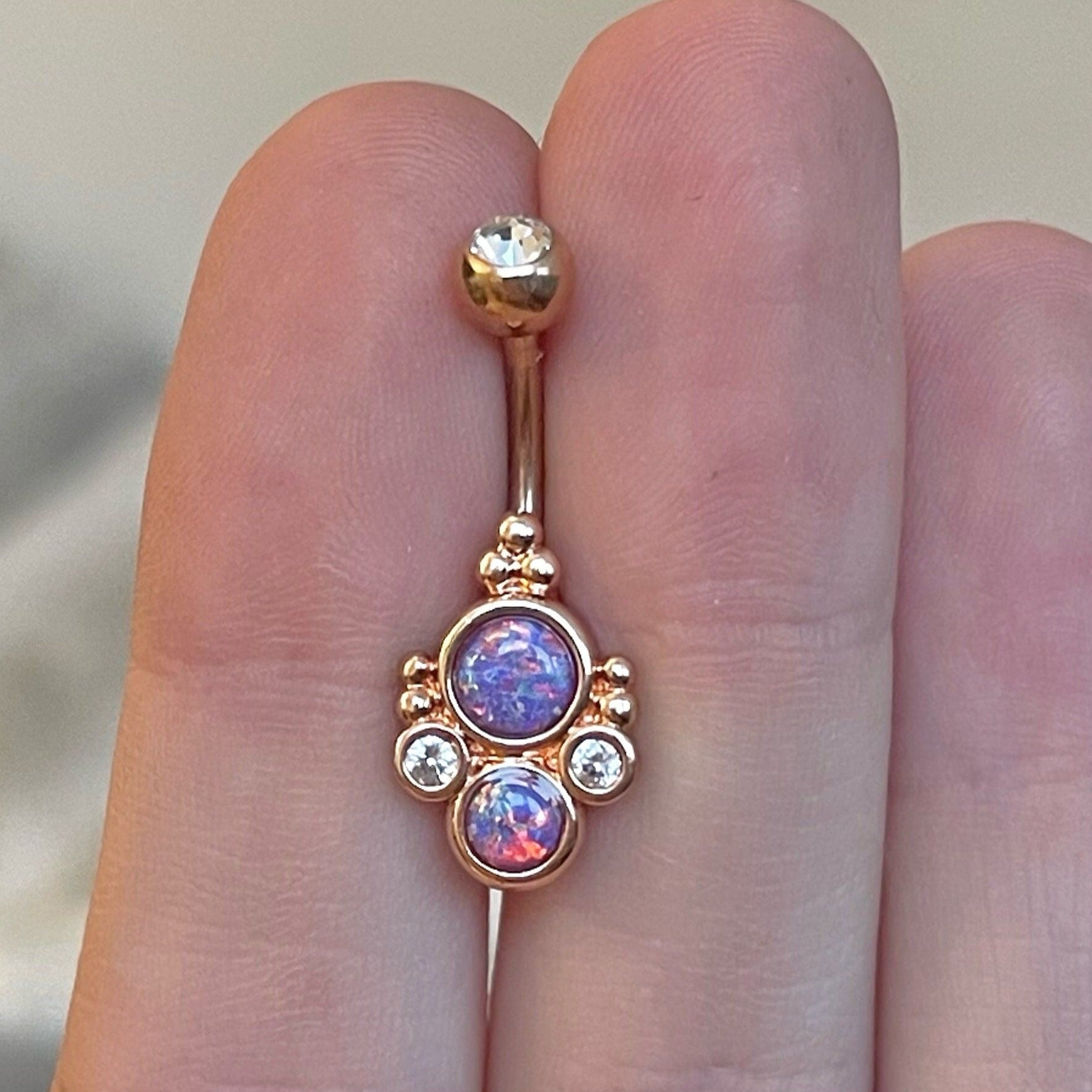 Ophelia Mist Belly Button Ring-Belly Button Rings-Rose Gold/Purple Opal-Elara Body Jewelry