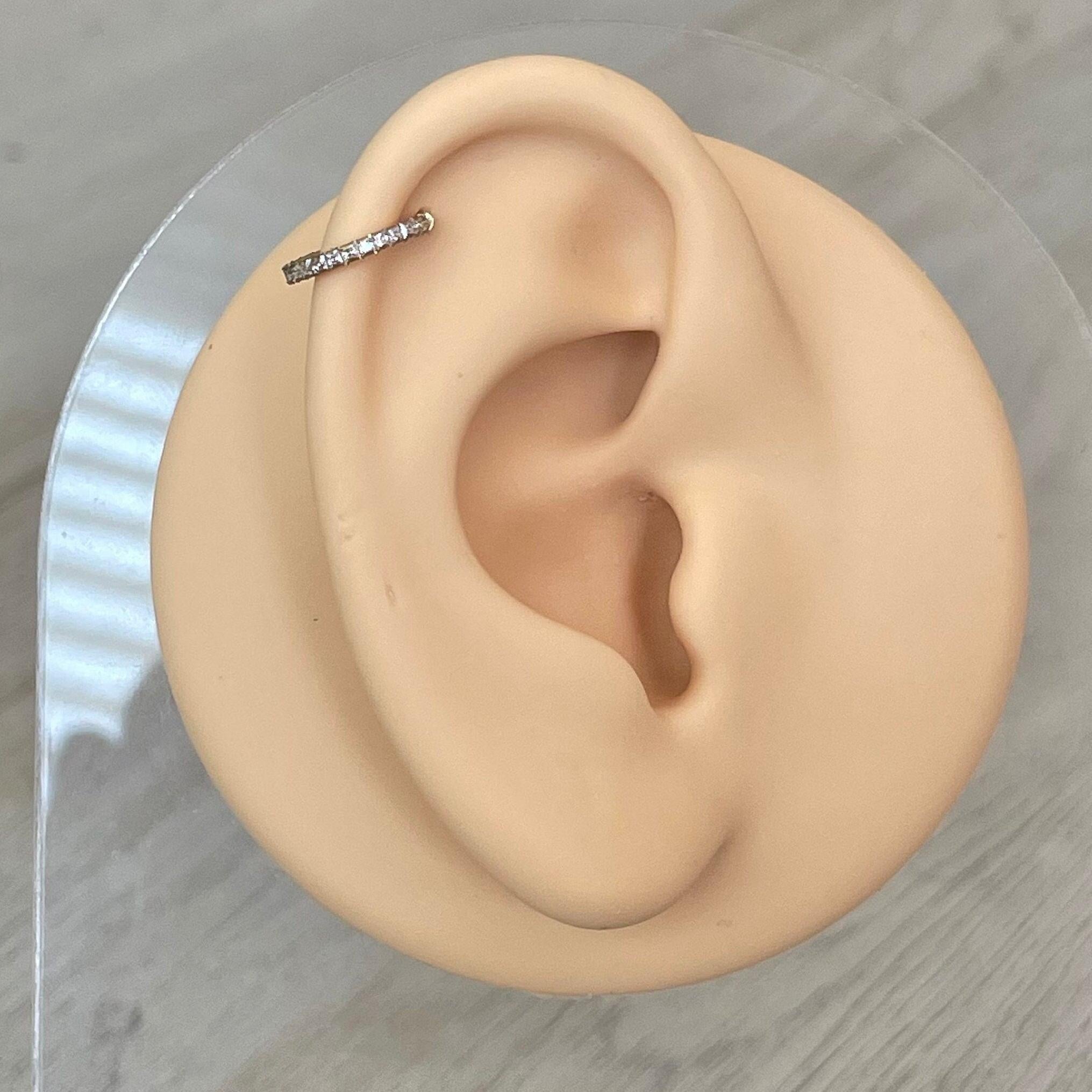 Pave Halo Helix Earring-Cartilage Earring-Gold-8mm Inner Diameter-Elara Body Jewelry