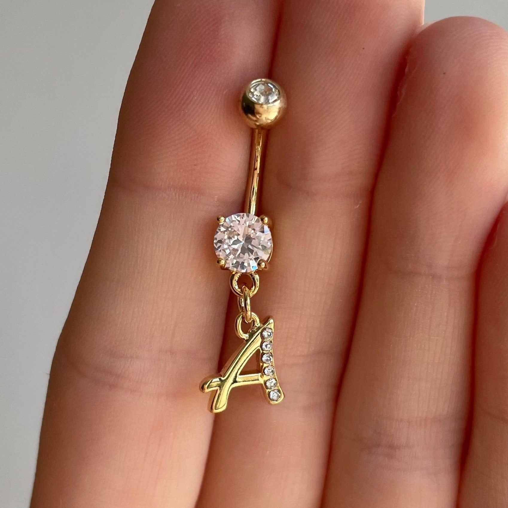 Personalized Initial Belly Button Ring-Belly Button Rings-Elara Body Jewelry