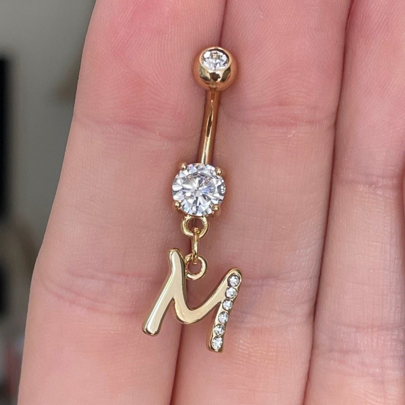 Personalized Initial Belly Button Ring-Belly Button Rings-Elara Body Jewelry