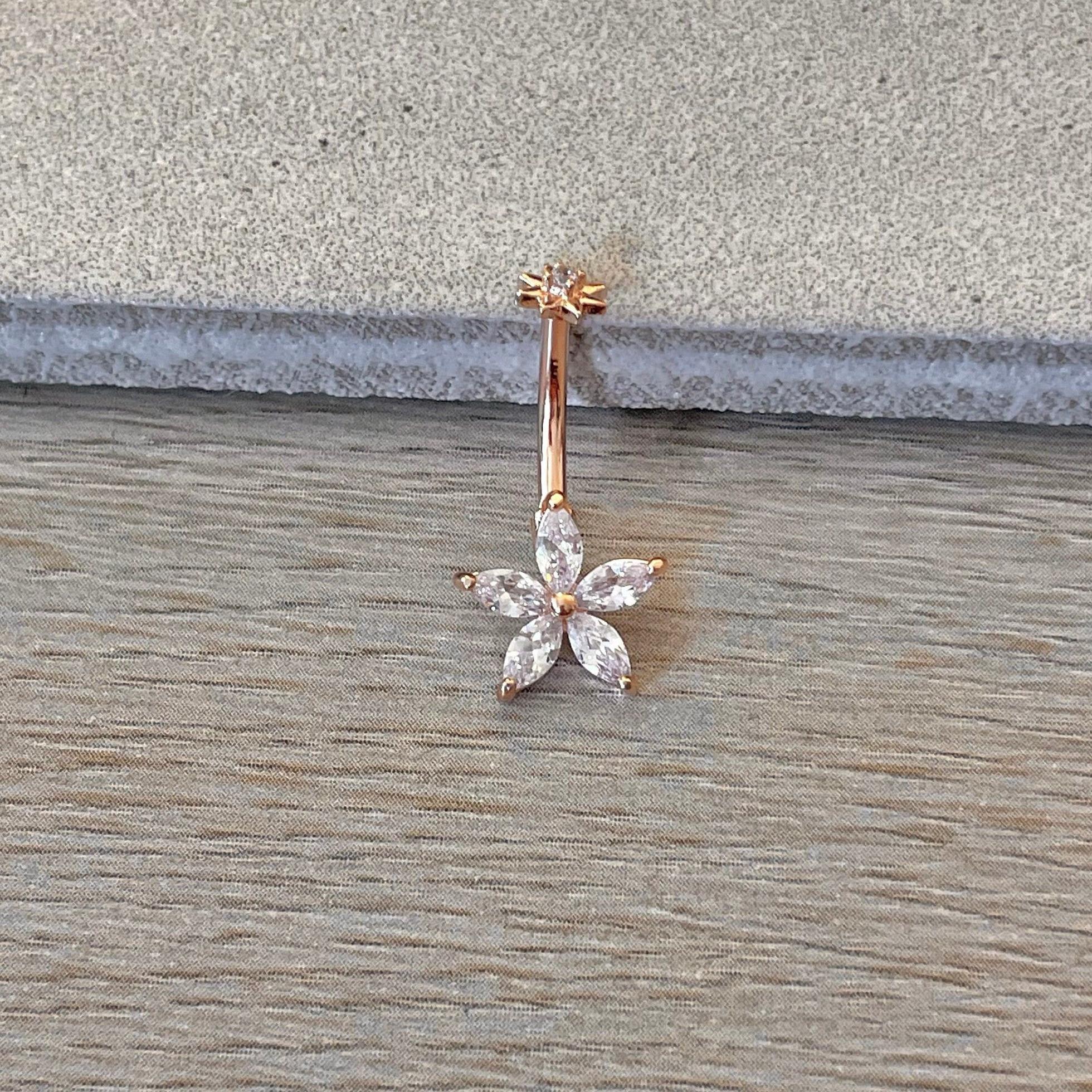 Petal Divina Belly Button Ring-Belly Button Rings-Elara Body Jewelry