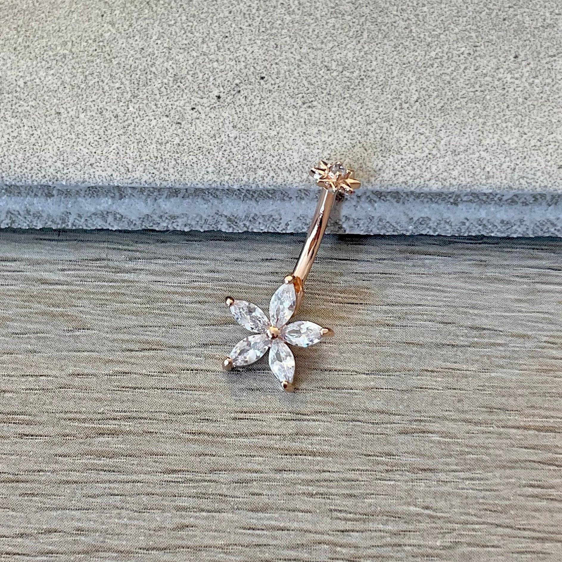 Petal Divina Belly Button Ring-Belly Button Rings-Rose gold-Elara Body Jewelry