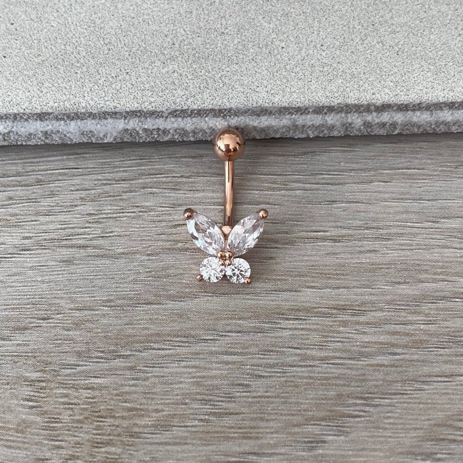 Rose Gold Butterfly Belly Button Ring-Belly Button Rings-Elara Body Jewelry