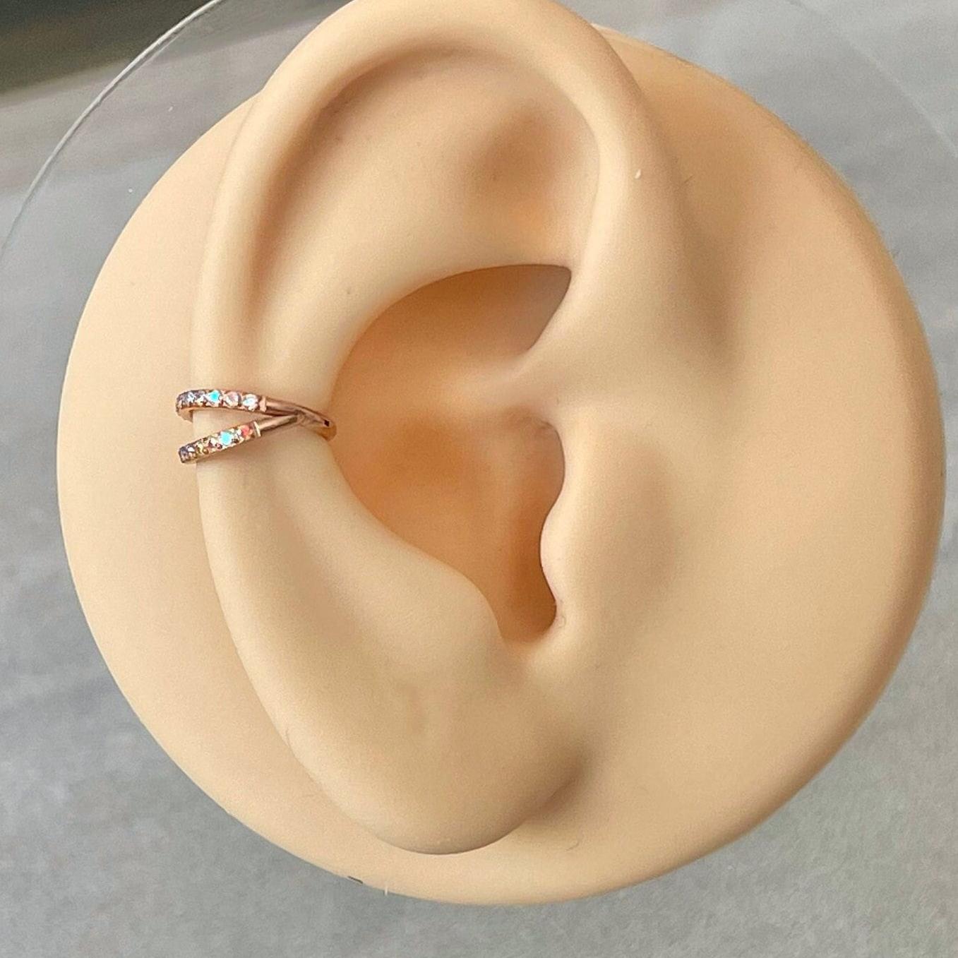 Selene Veil Conch Earring-Cartilage Earring-Rose Gold/Aurora CZs-8mm Inner Diameter-Elara Body Jewelry