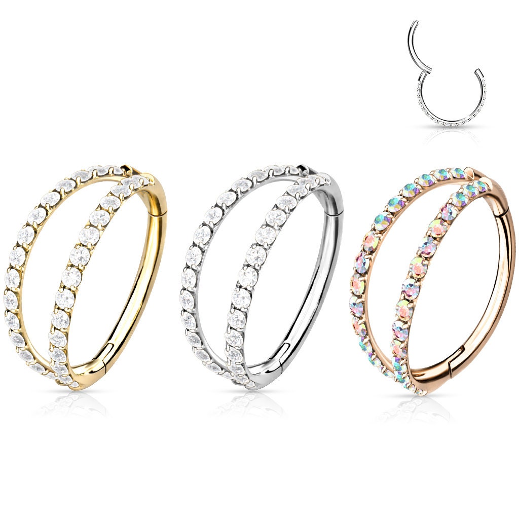 Selene Veil Helix Earring-Cartilage Earring-Gold/Clear CZs-8mm Inner Diameter-Elara Body Jewelry