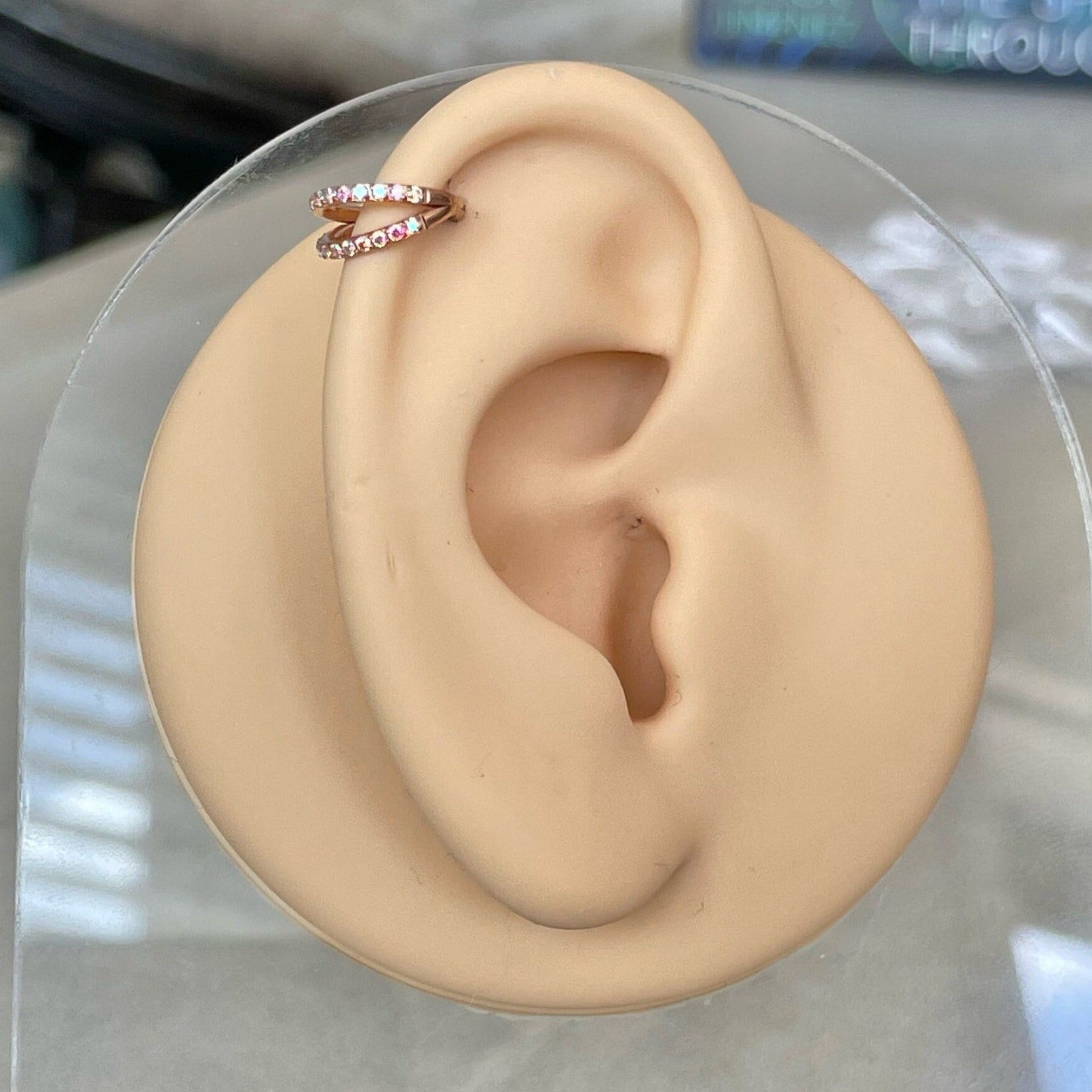 Selene Veil Helix Earring-Cartilage Earring-Rose Gold/Aurora CZs-8mm Inner Diameter-Elara Body Jewelry