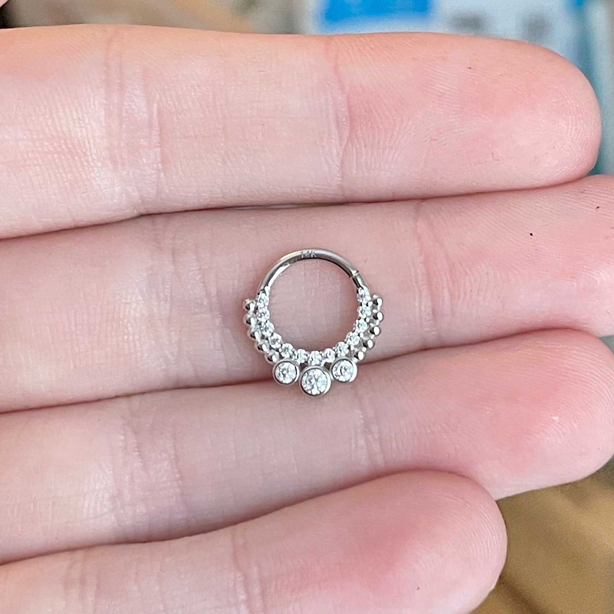 Selunai Daith Earring-Daith Earring-White Gold-Elara Body Jewelry