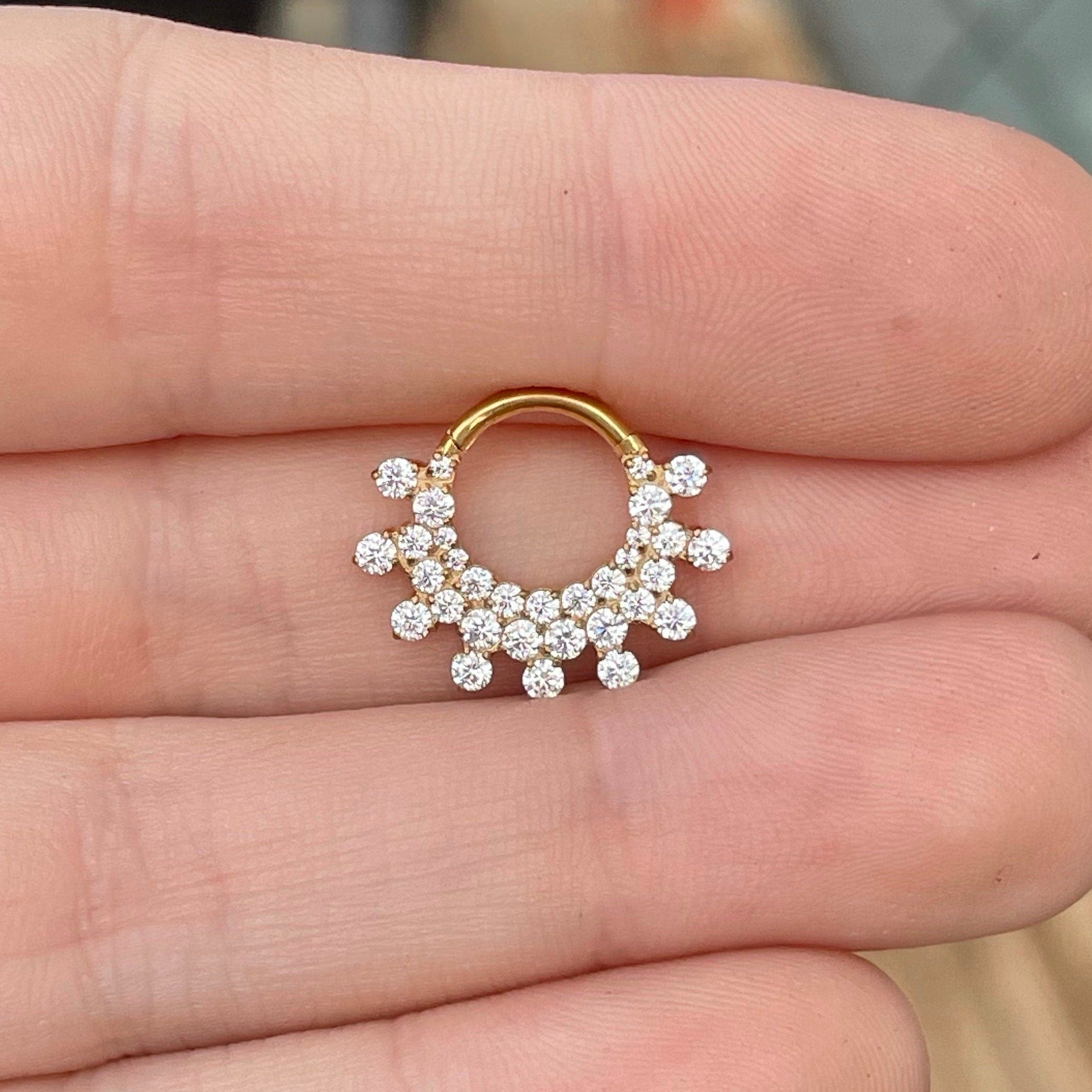 Serein Crystal Daith Earring-Daith Earring-Gold-8mm Diameter-Elara Body Jewelry