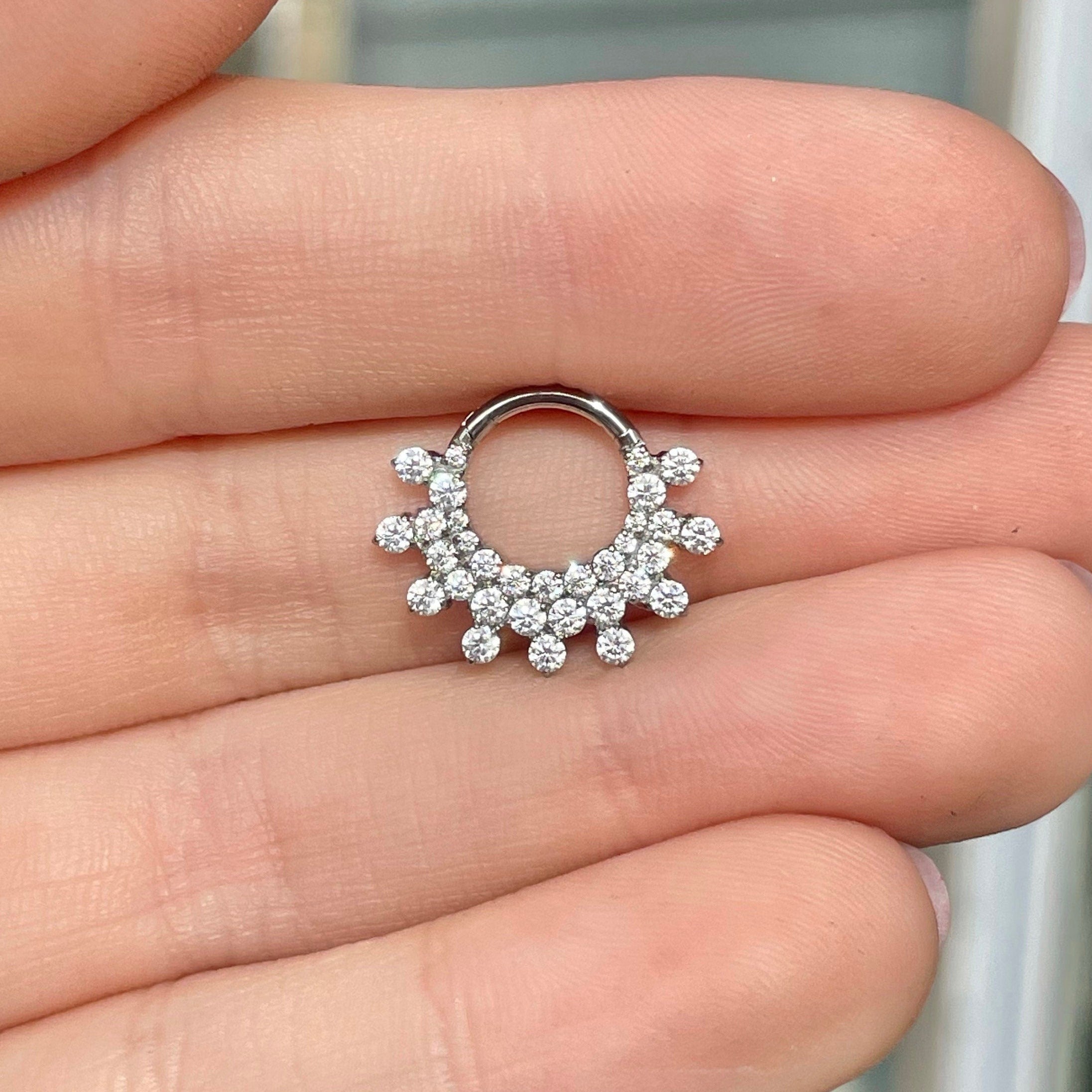 Serein Crystal Daith Earring-Daith Earring-Silver-8mm Diameter-Elara Body Jewelry