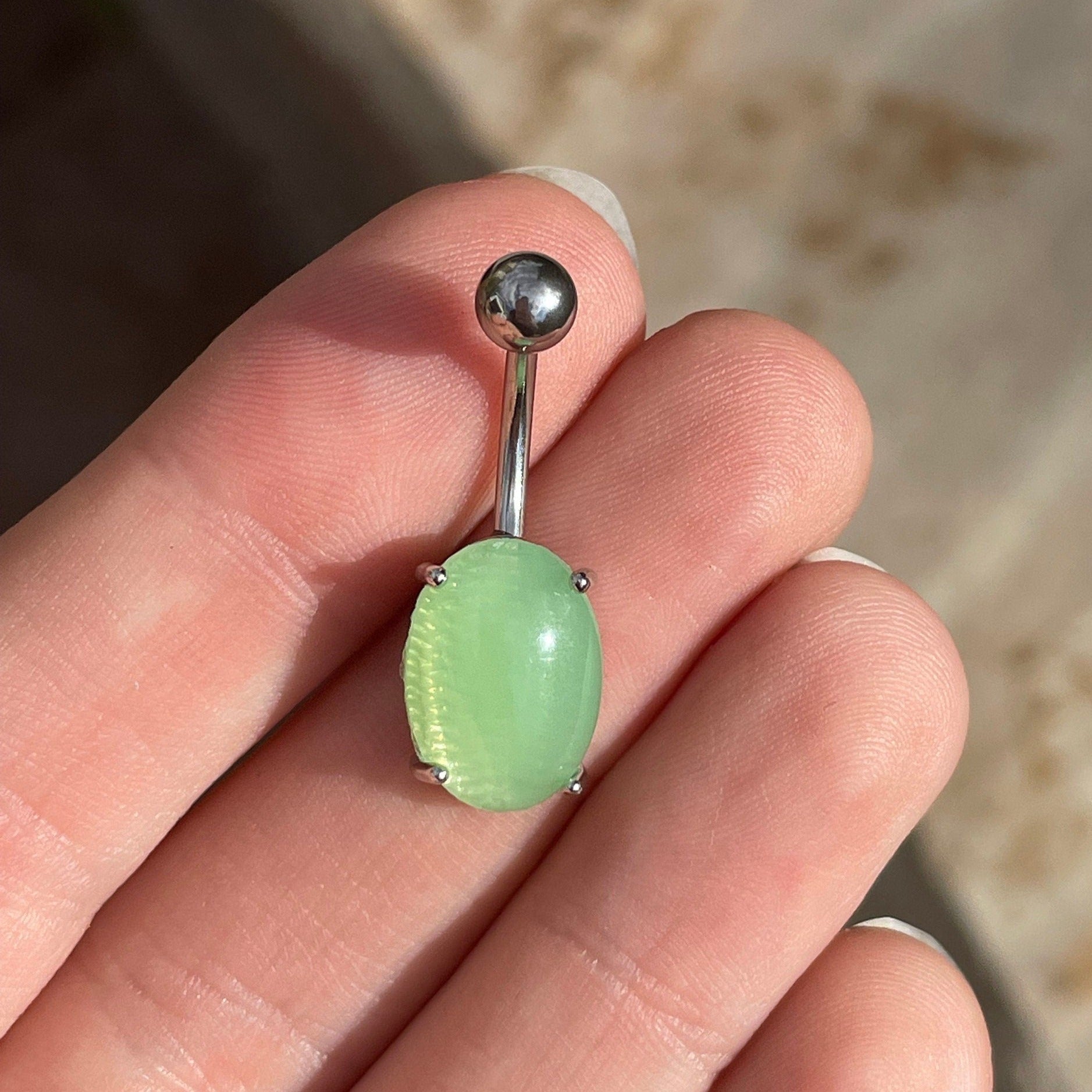 Silver Amazonite Belly Button Ring-Belly Button Rings-Elara Body Jewelry