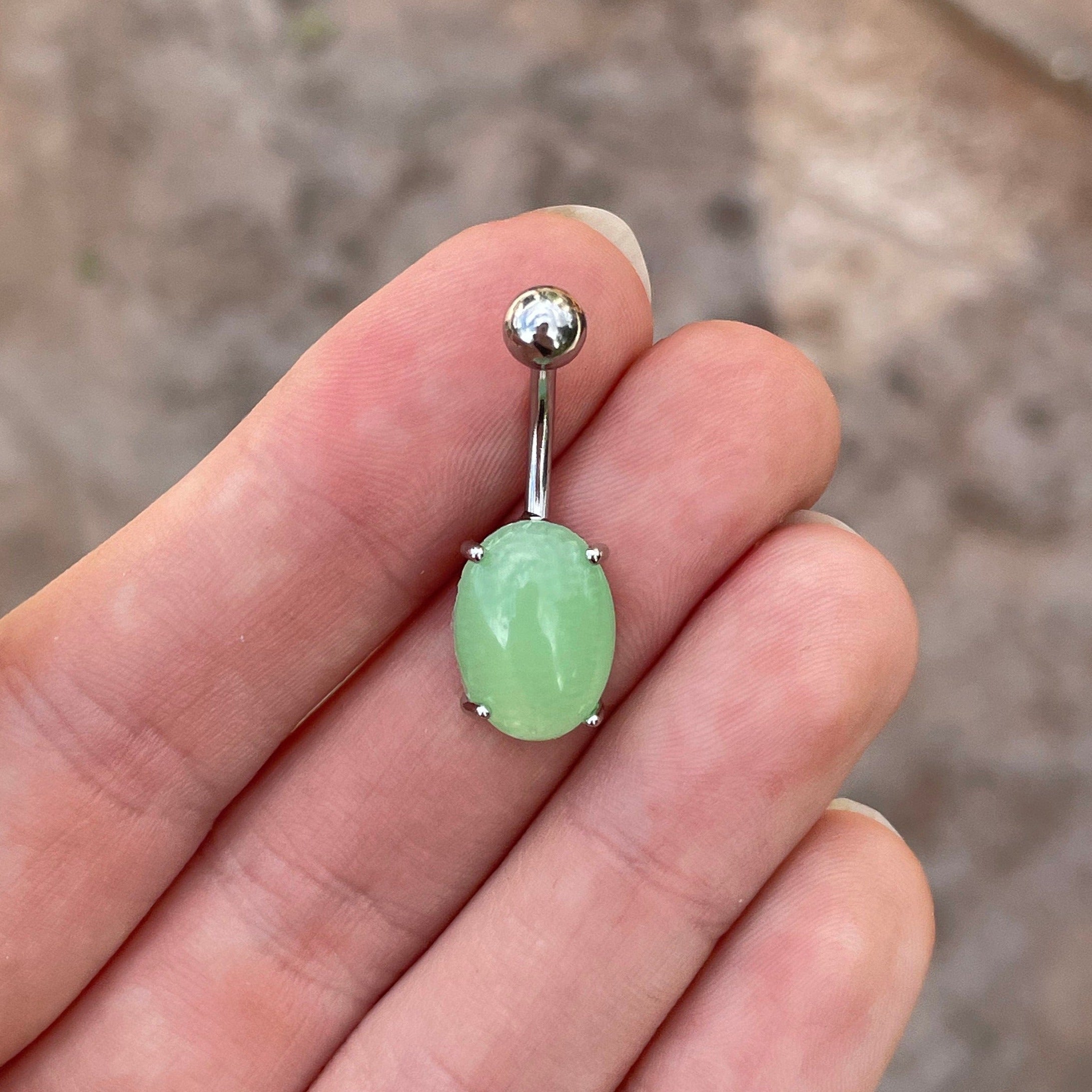 Silver Amazonite Belly Button Ring-Belly Button Rings-Elara Body Jewelry