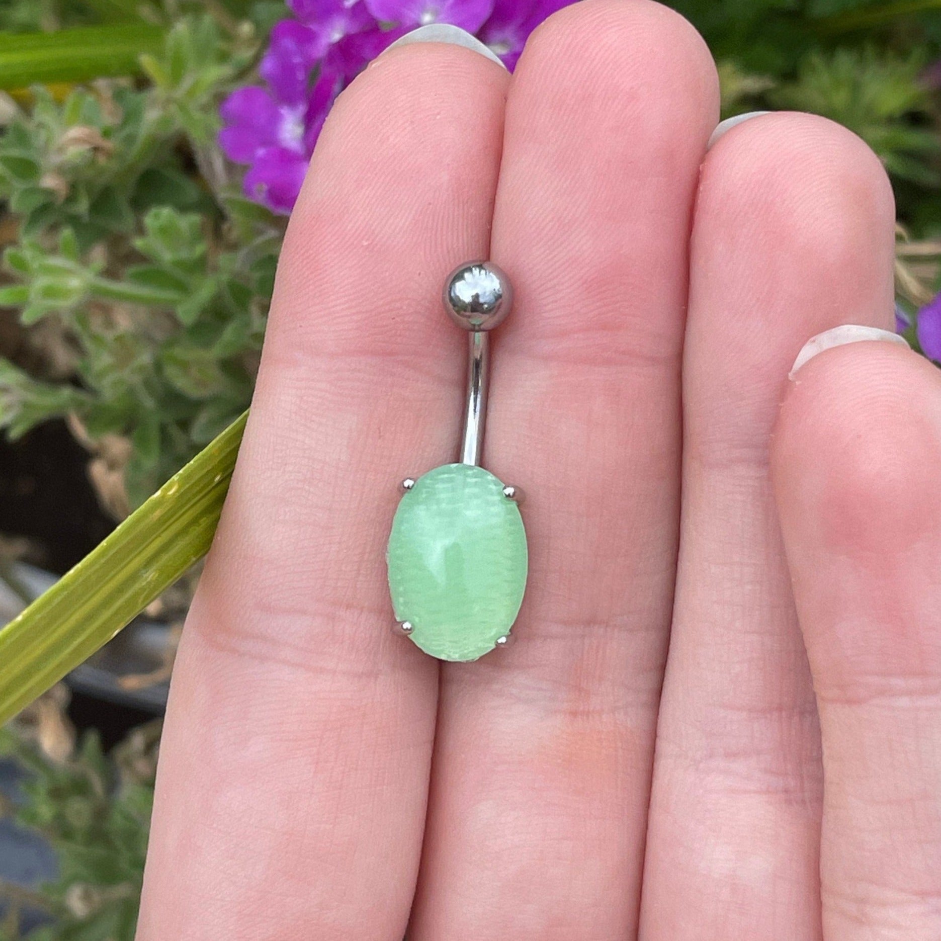 Silver Amazonite Belly Button Ring-Belly Button Rings-Elara Body Jewelry