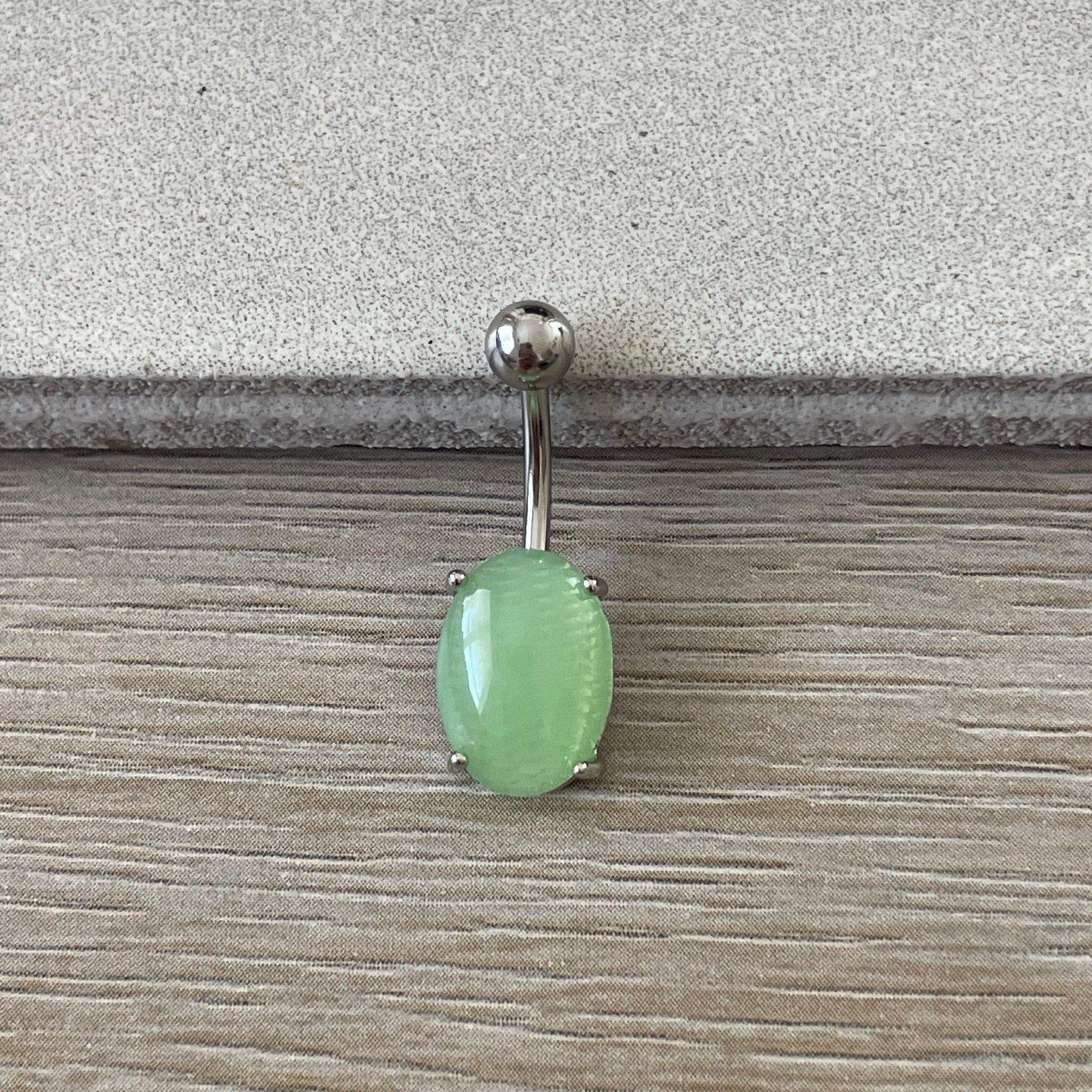 Silver Amazonite Belly Button Ring-Belly Button Rings-Elara Body Jewelry
