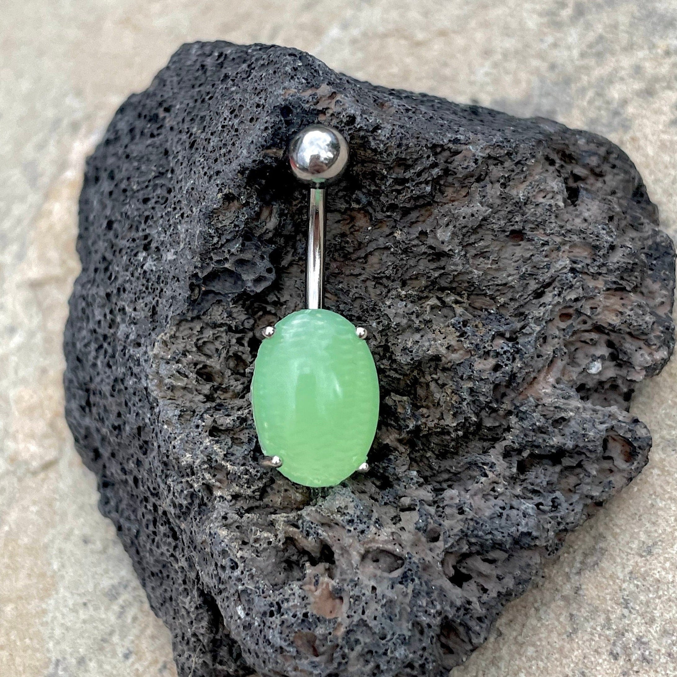 Silver Amazonite Belly Button Ring-Belly Button Rings-Elara Body Jewelry