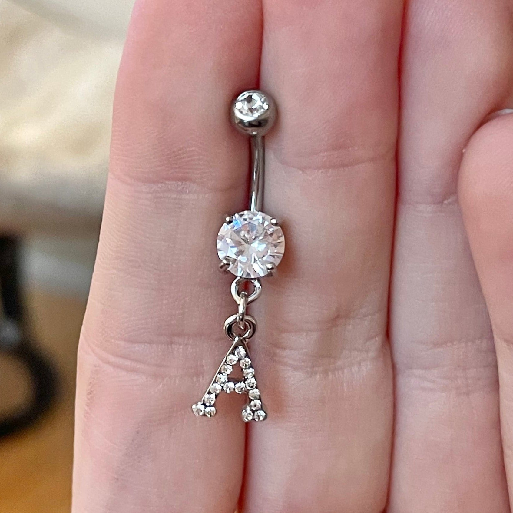 Silver Initial Belly Button Ring-Belly Button Rings-Elara Body Jewelry