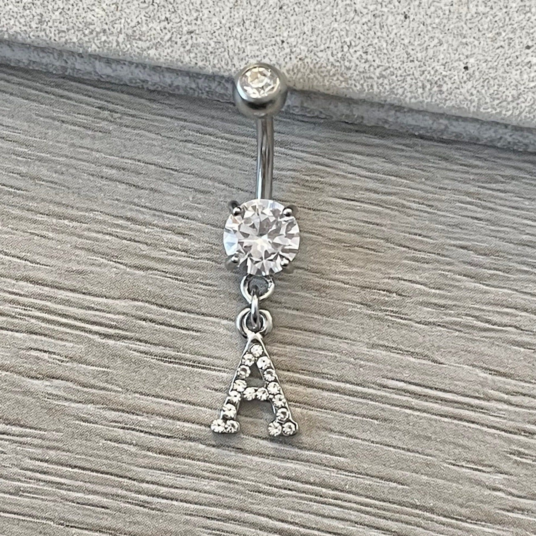 Silver Initial Belly Button Ring-Belly Button Rings-Elara Body Jewelry