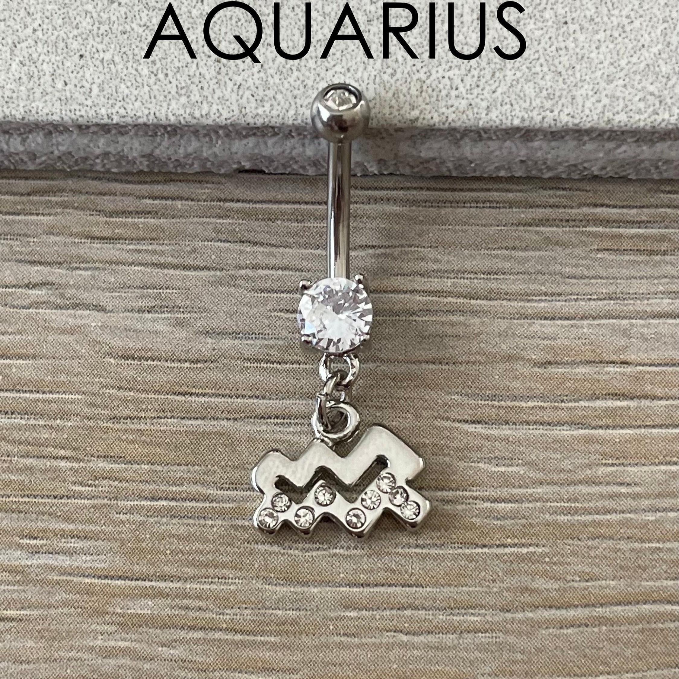 Silver Zodiac Belly Button Ring-Belly Button Rings-Aquarius-Elara Body Jewelry
