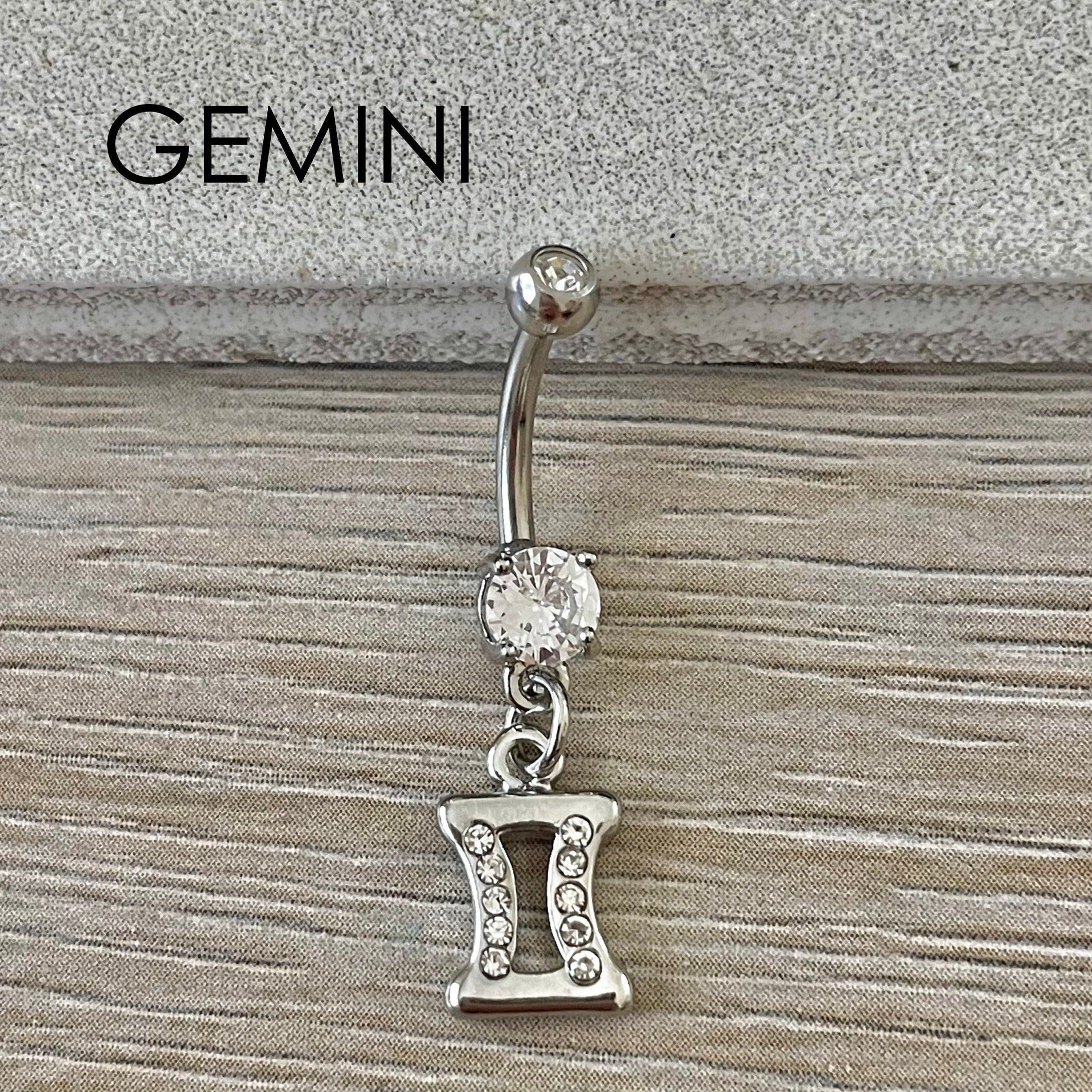 Silver Zodiac Belly Button Ring-Belly Button Rings-Gemini-Elara Body Jewelry