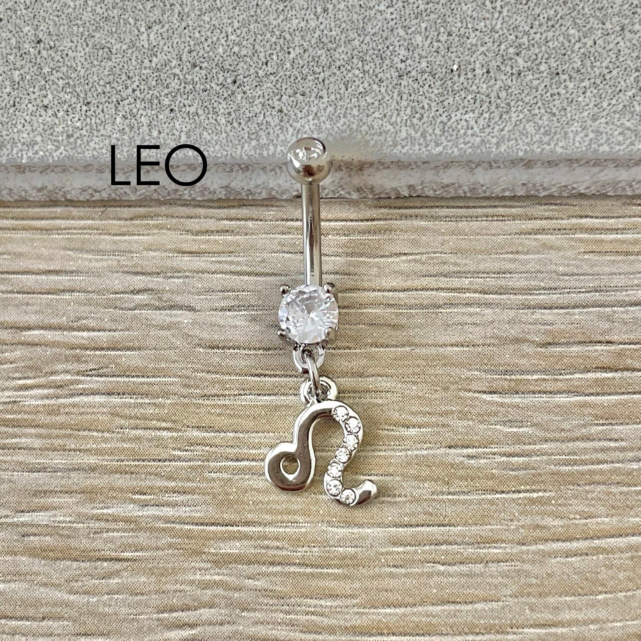 Silver Zodiac Belly Button Ring-Belly Button Rings-Leo-Elara Body Jewelry