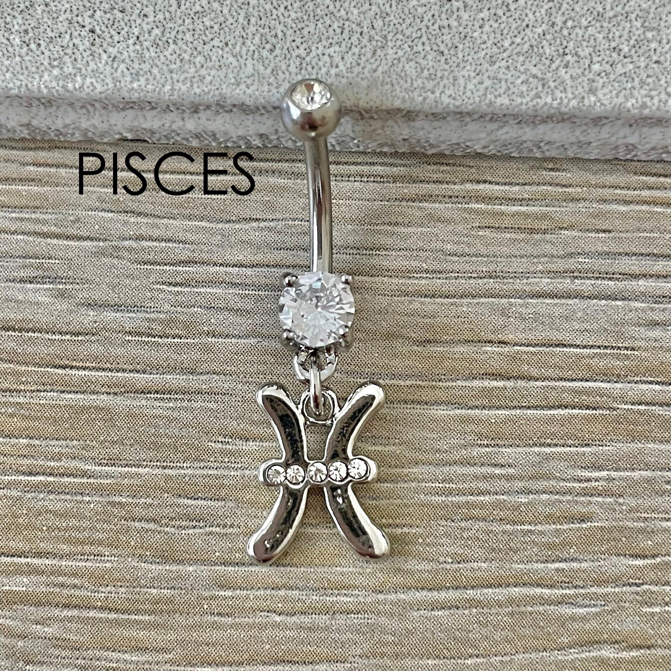 Silver Zodiac Belly Button Ring-Belly Button Rings-Pisces-Elara Body Jewelry