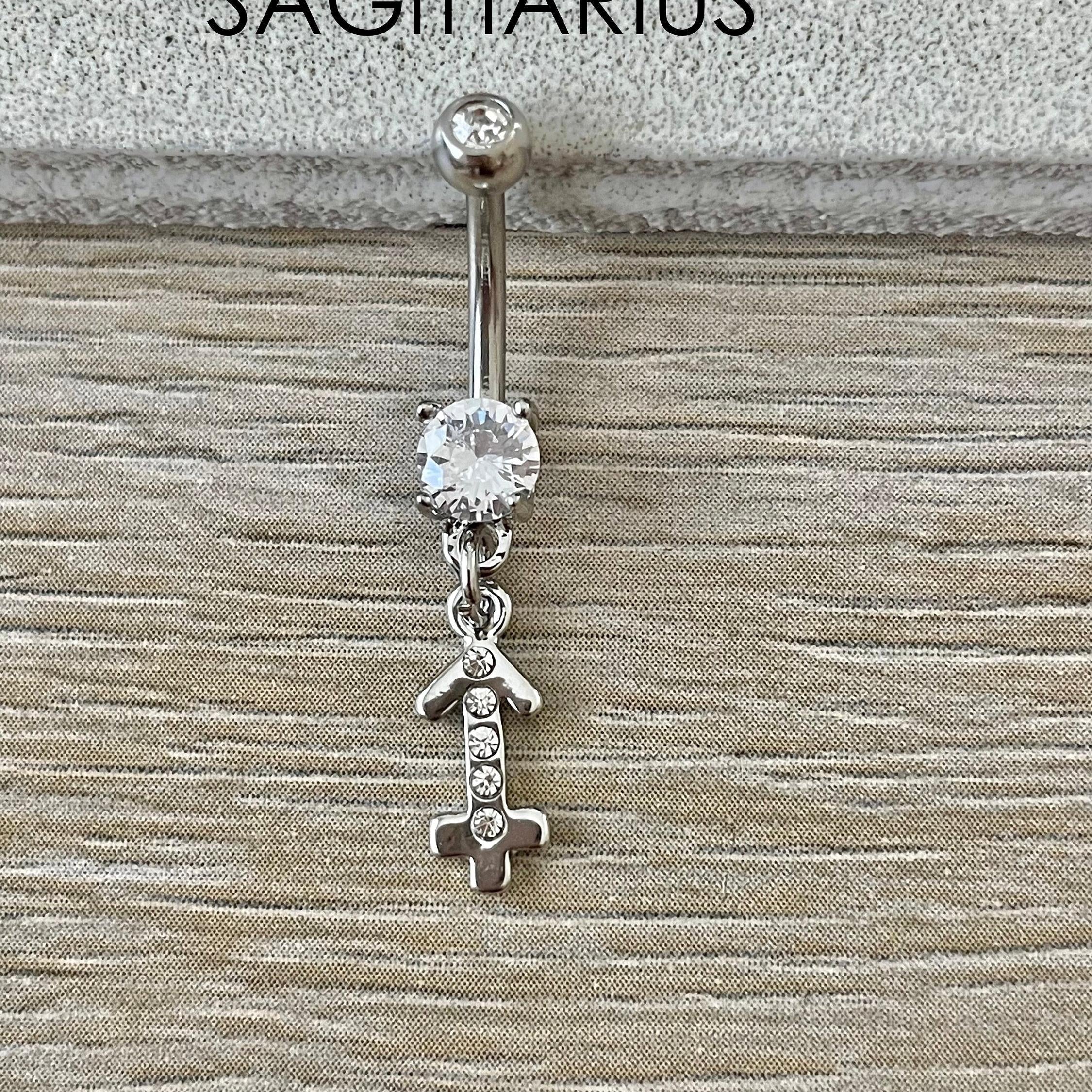 Silver Zodiac Belly Button Ring-Belly Button Rings-Sagittarius-Elara Body Jewelry