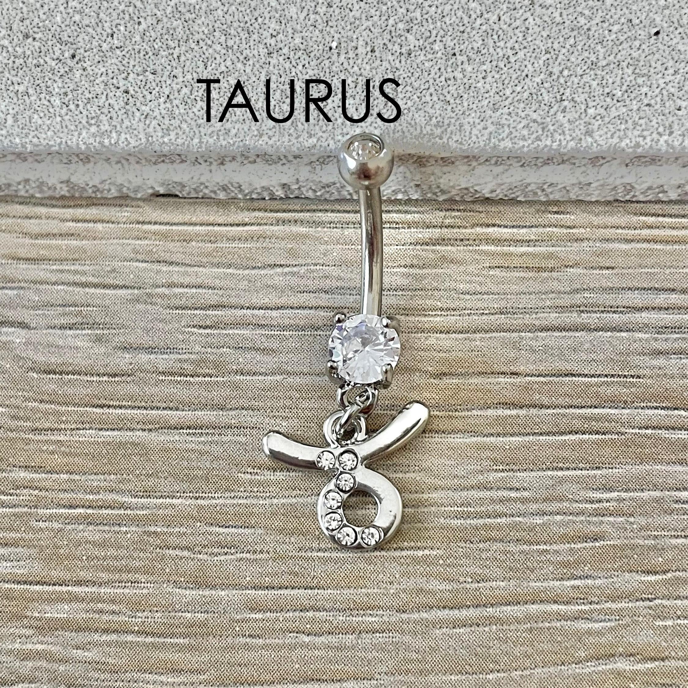 Silver Zodiac Belly Button Ring-Belly Button Rings-Taurus-Elara Body Jewelry