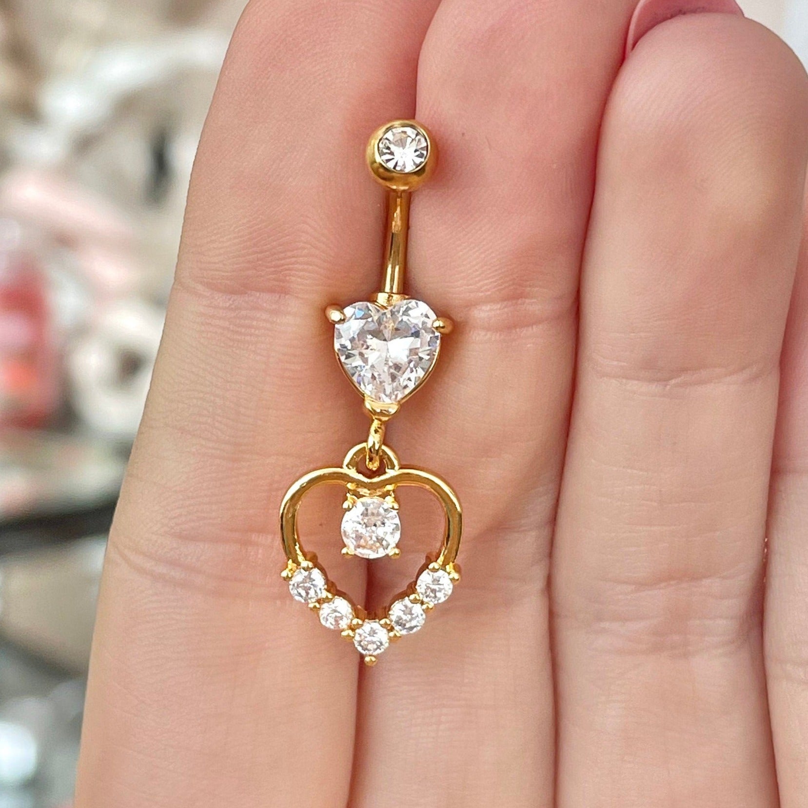 Solara Heart Belly Button Ring-Belly Button Rings-Elara Body Jewelry