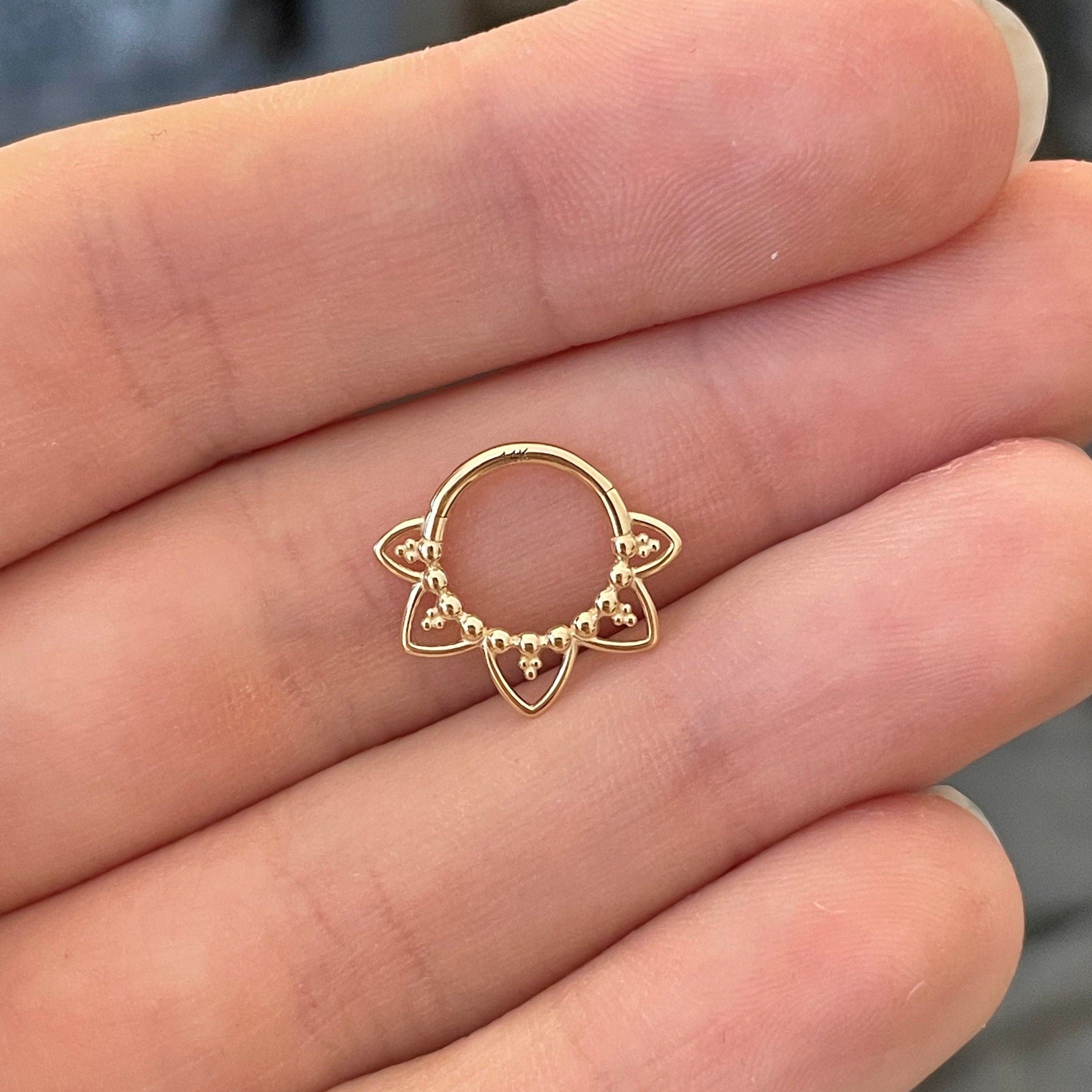 Soluna Bloom Solid Gold Daith Earring-Daith Earring-Elara Body Jewelry