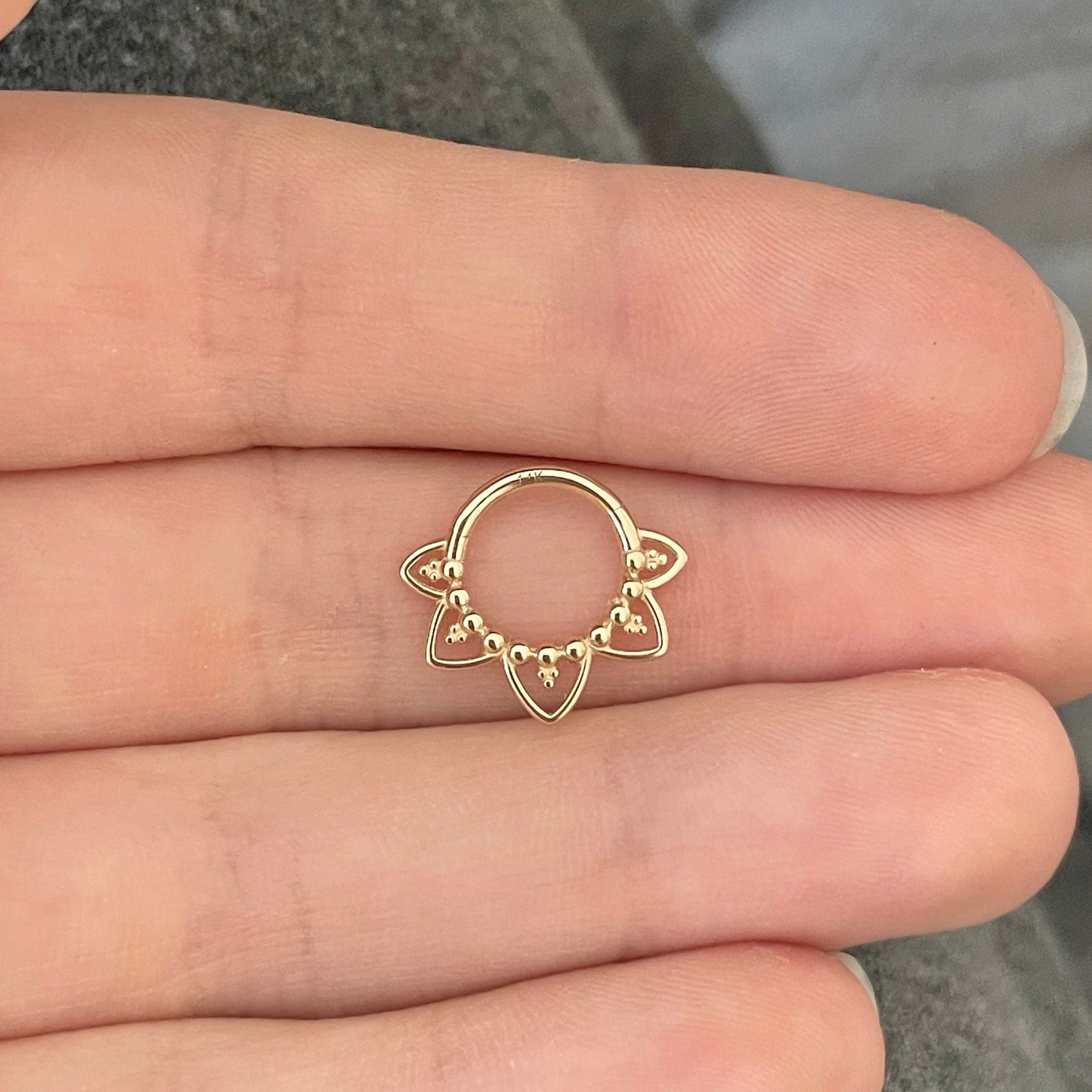 Soluna Bloom Solid Gold Daith Earring-Daith Earring-Elara Body Jewelry