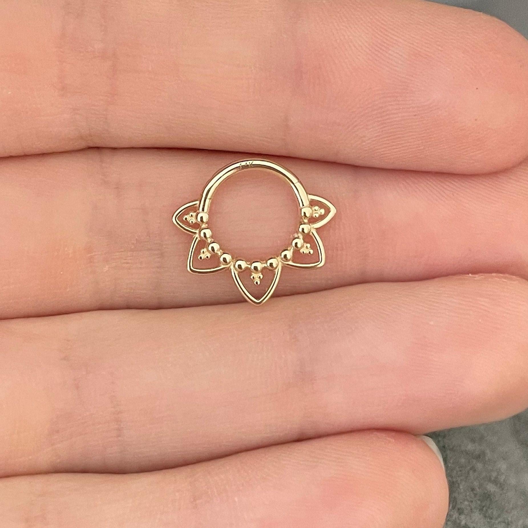 Soluna Bloom Solid Gold Septum Ring-Septum Ring-Yellow Gold-Elara Body Jewelry