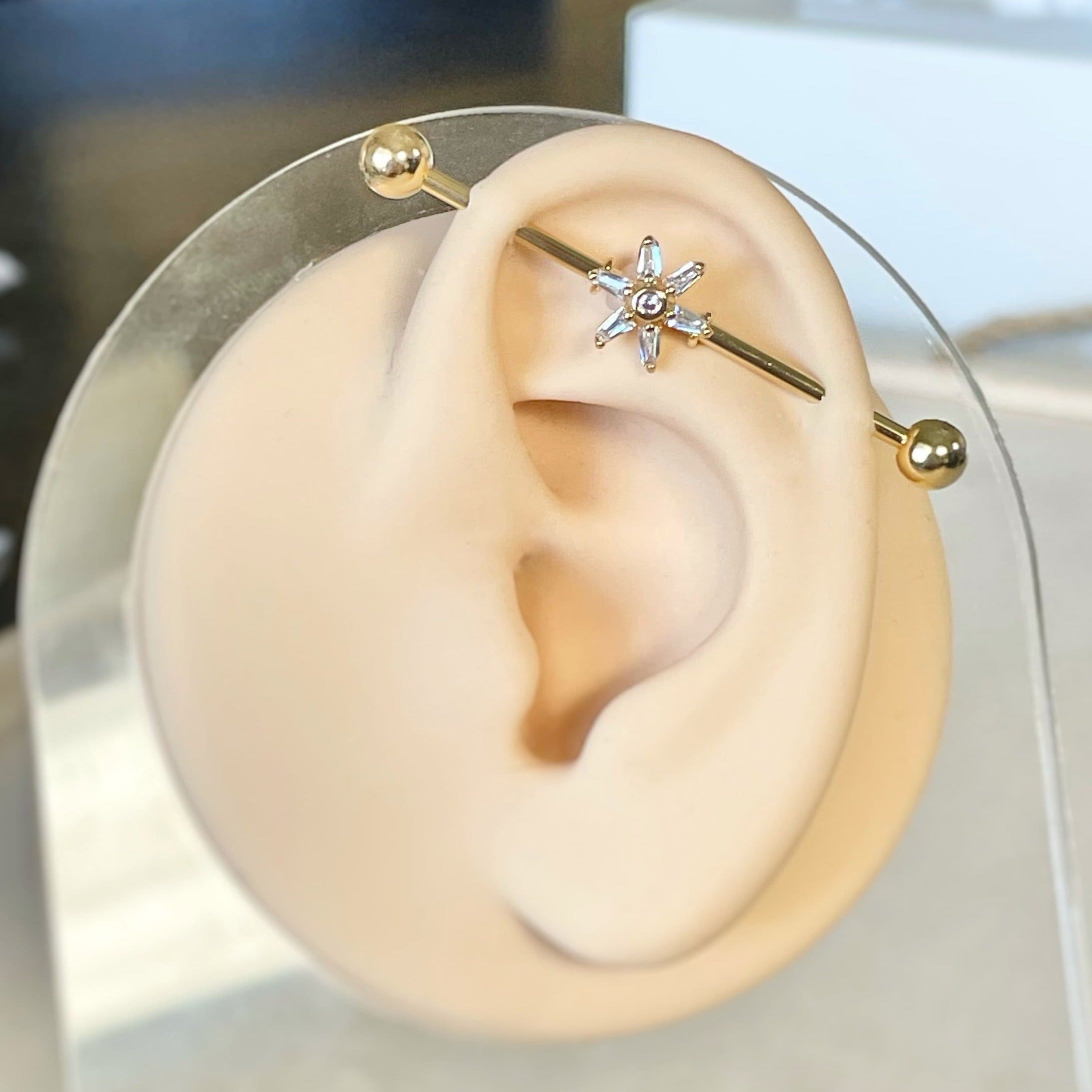 Steel Bloom Industrial Piercing-Industrial Barbell-Gold-Elara Body Jewelry