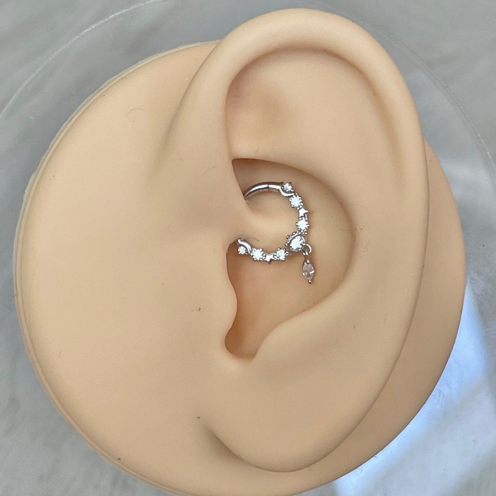 Stellar Glow Daith Earring-Daith Earring-8mm Diameter-White Gold-Elara Body Jewelry