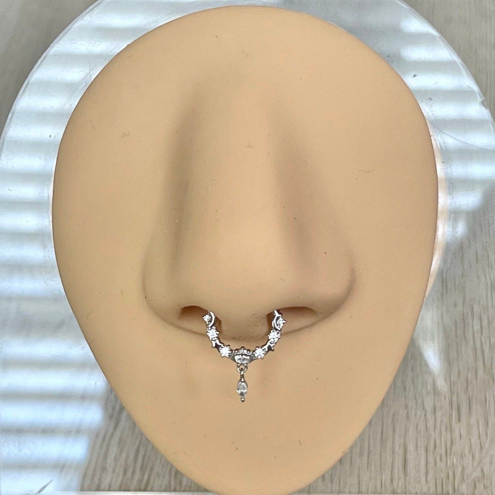 Stellar Glow Septum Ring-Septum Ring-8mm Diameter-White Gold-Elara Body Jewelry