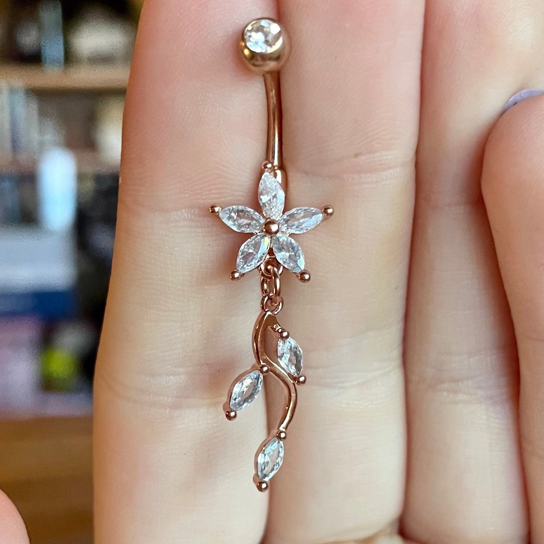 Sylvara Belly Button Ring-Belly Button Rings-Rose gold-Elara Body Jewelry