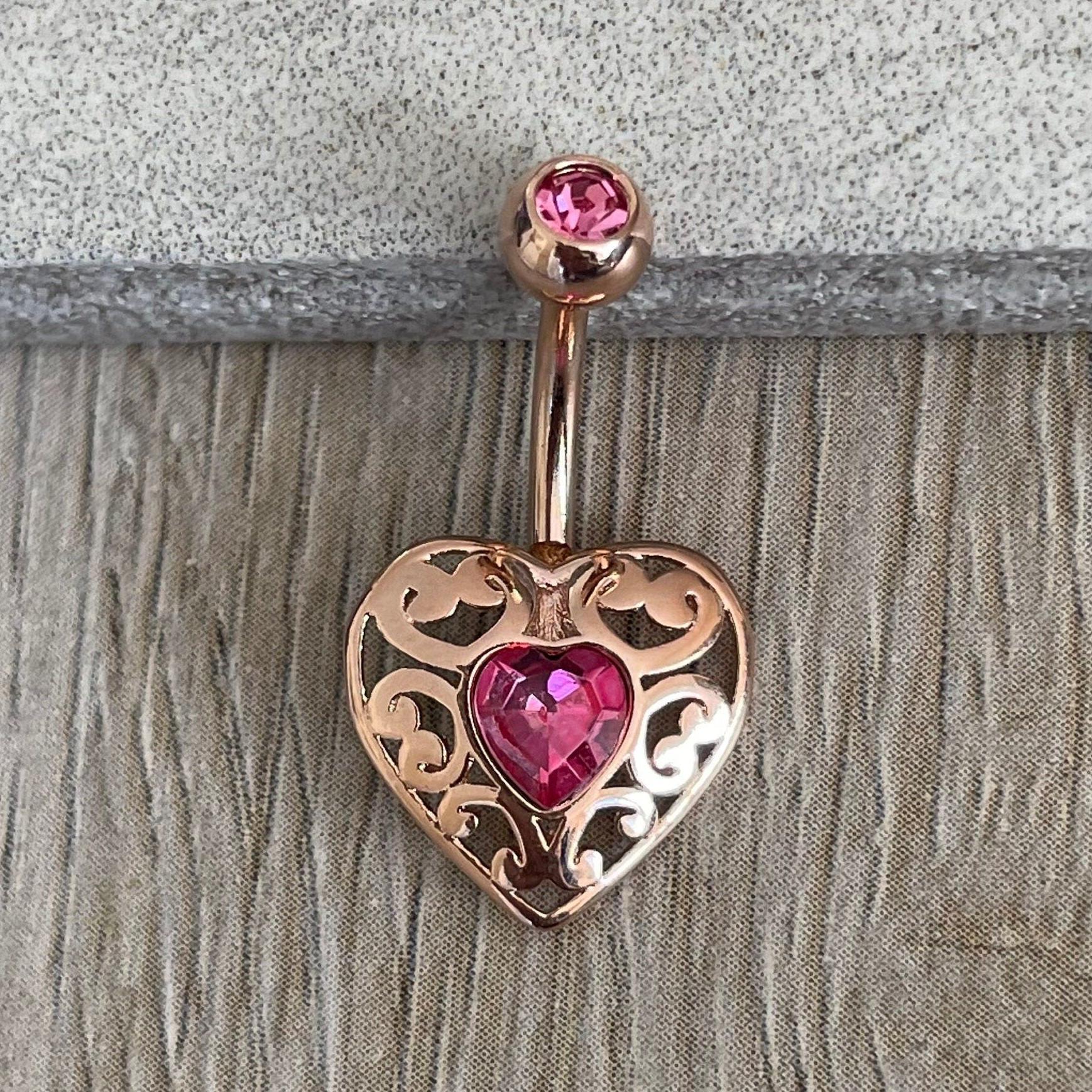 Valencia Heart Belly Button Ring-Belly Button Rings-Rose Gold/Pink CZs-Elara Body Jewelry