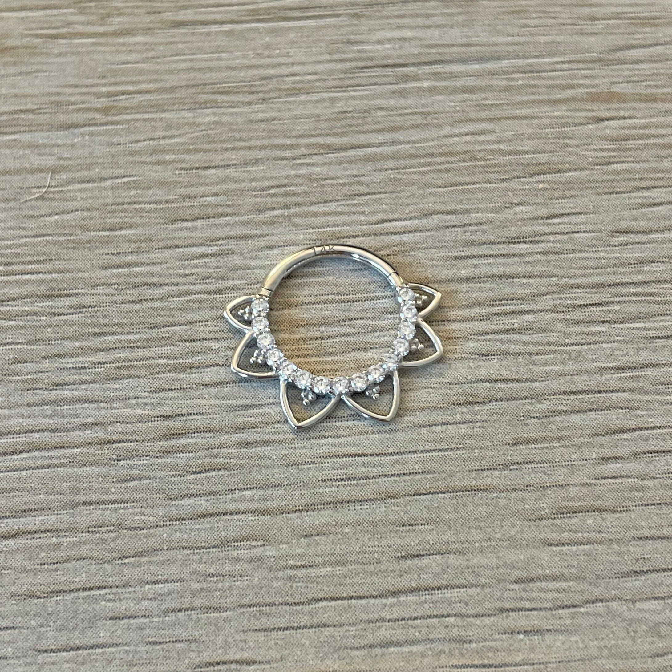 Velora Spark Daith Earring-Daith Earring-8mm Diameter-White Gold-Elara Body Jewelry