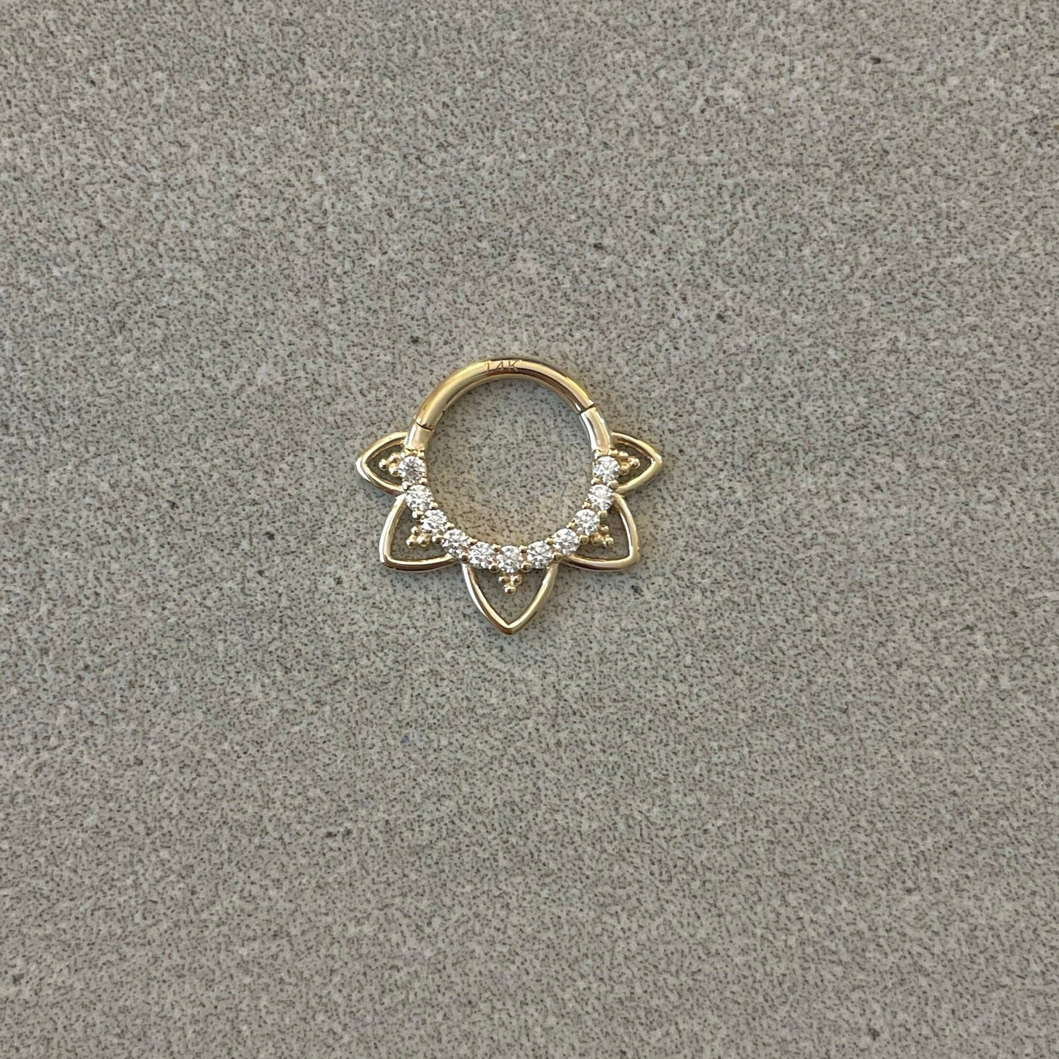 Velora Spark Daith Earring-Daith Earring-8mm Diameter-Yellow Gold-Elara Body Jewelry