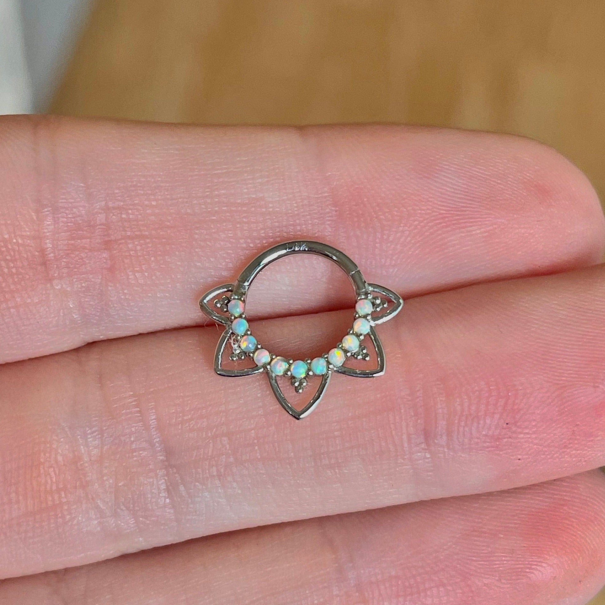 Velora Spark Opal Daith Earring-Daith Earring-Elara Body Jewelry