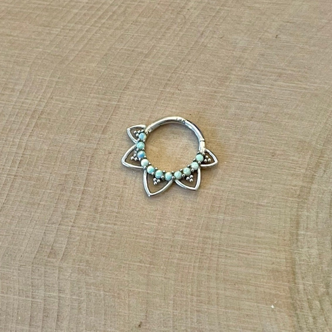 Velora Spark Opal Daith Earring-Daith Earring-8mm Diameter-White Gold-Elara Body Jewelry