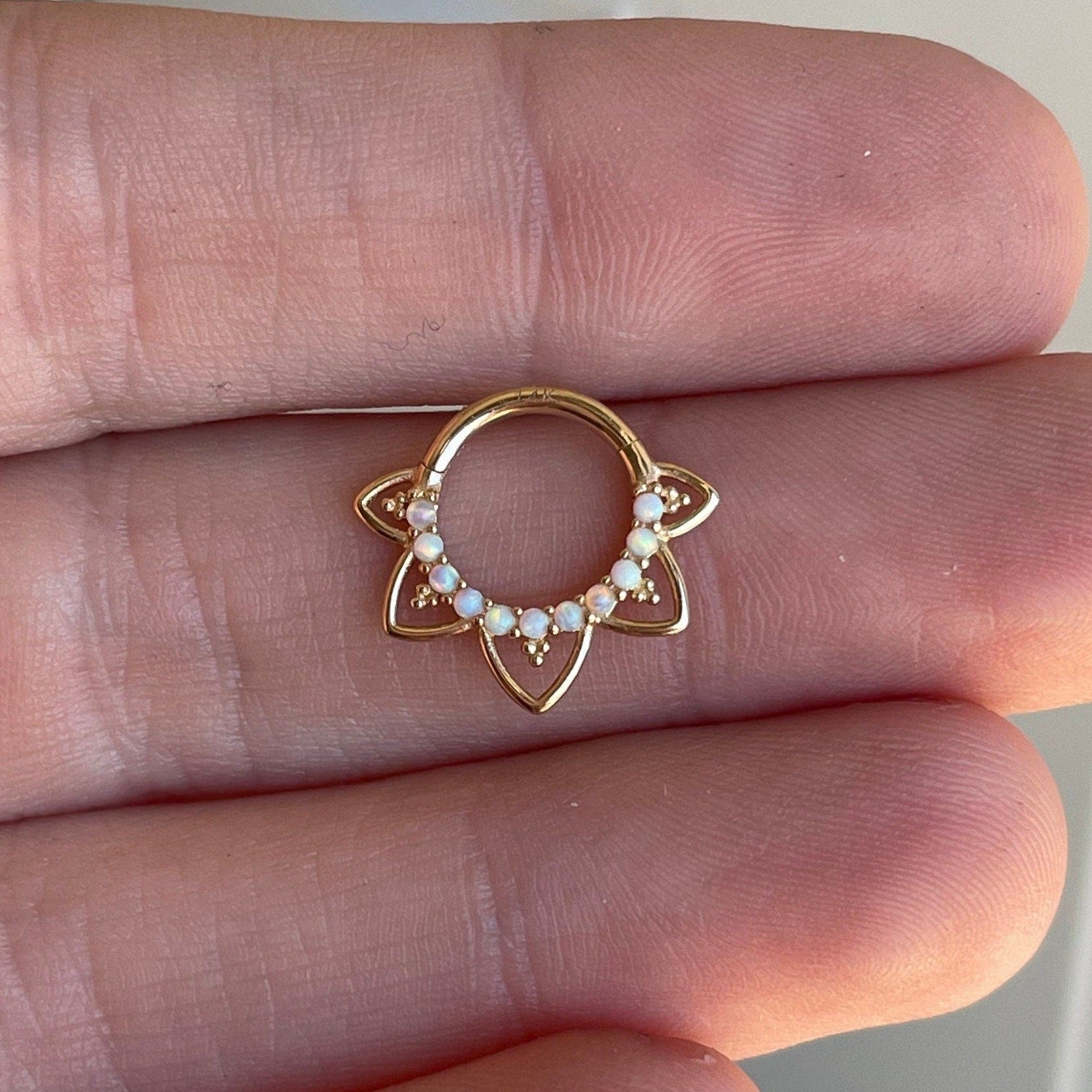 Velora Spark Opal Daith Earring-Daith Earring-Elara Body Jewelry