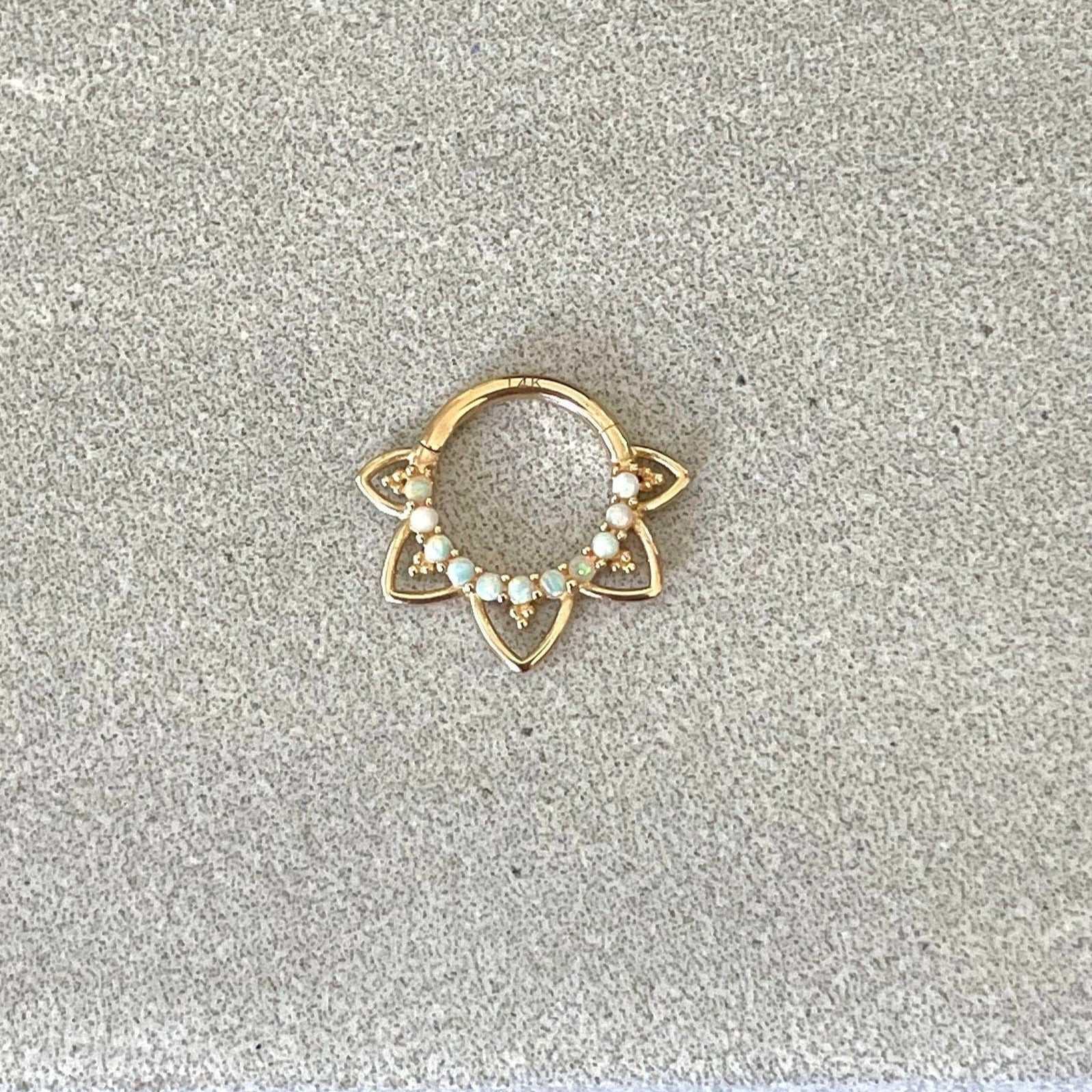 Velora Spark Opal Daith Earring-Daith Earring-8mm Diameter-Yellow Gold-Elara Body Jewelry