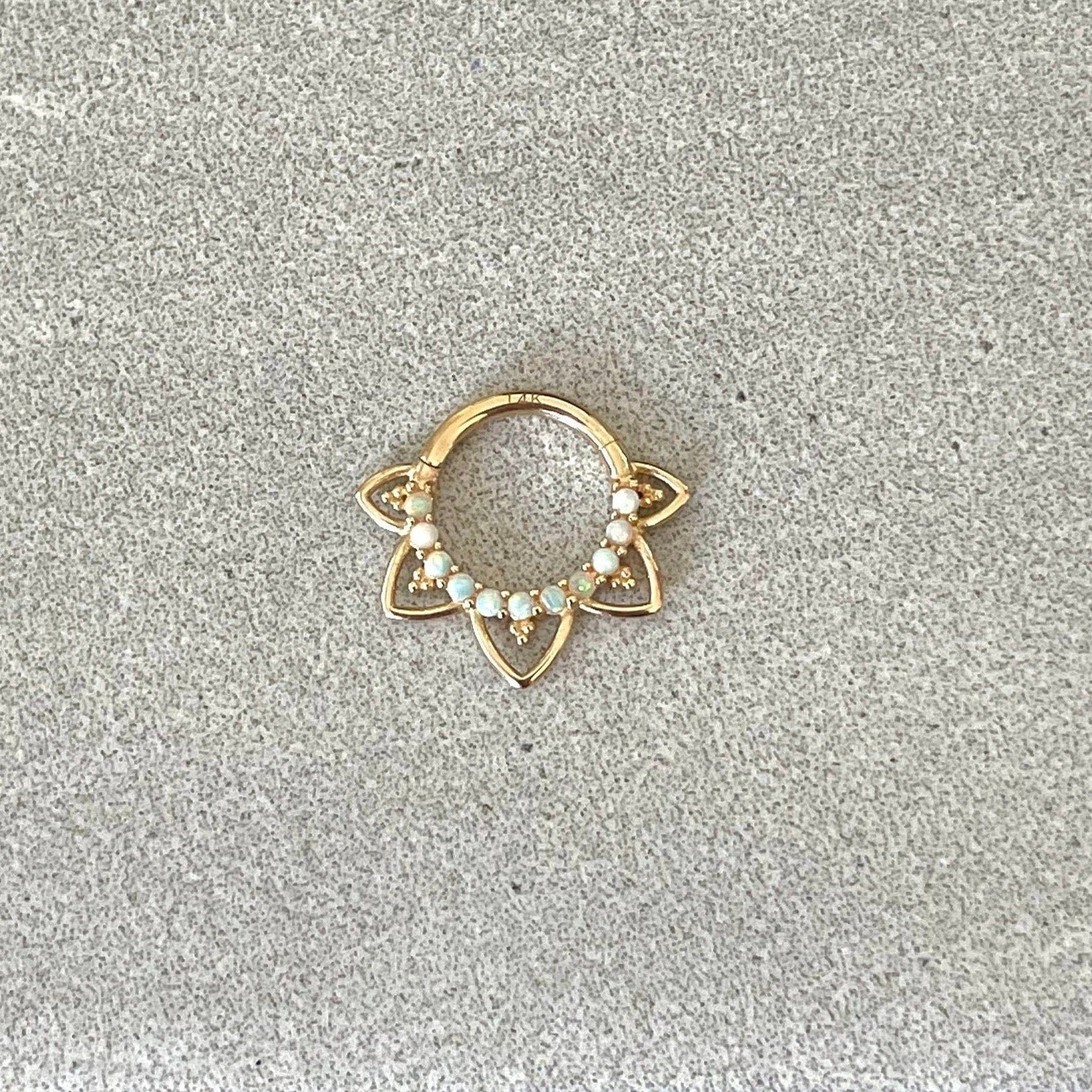 Velora Spark Opal Daith Earring-Daith Earring-8mm Diameter-Yellow Gold-Elara Body Jewelry