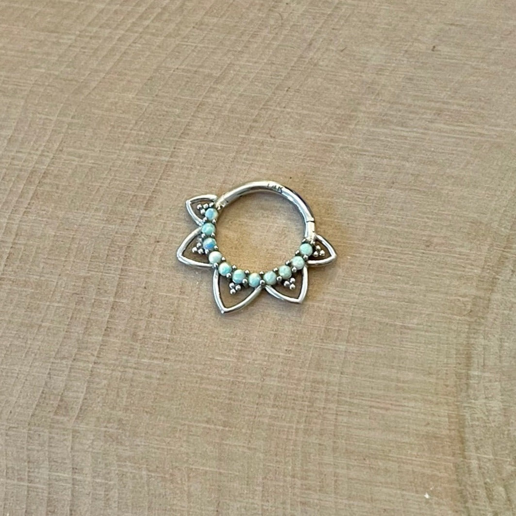 Velora Spark Opal Septum Ring-Septum Ring-8mm Diameter-White Gold-Elara Body Jewelry